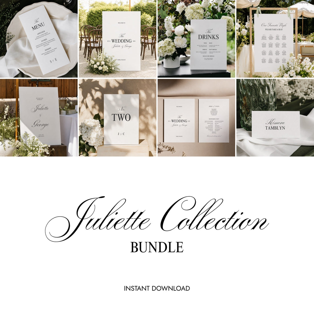 The complete Juliette printable wedding sign bundle, ten editable templates