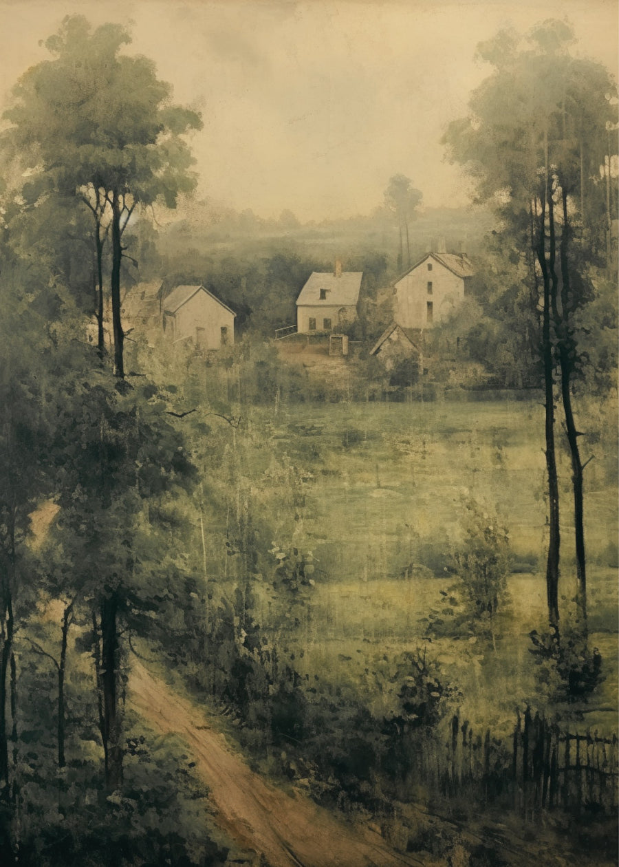 Misty Country House, romantic wall art print