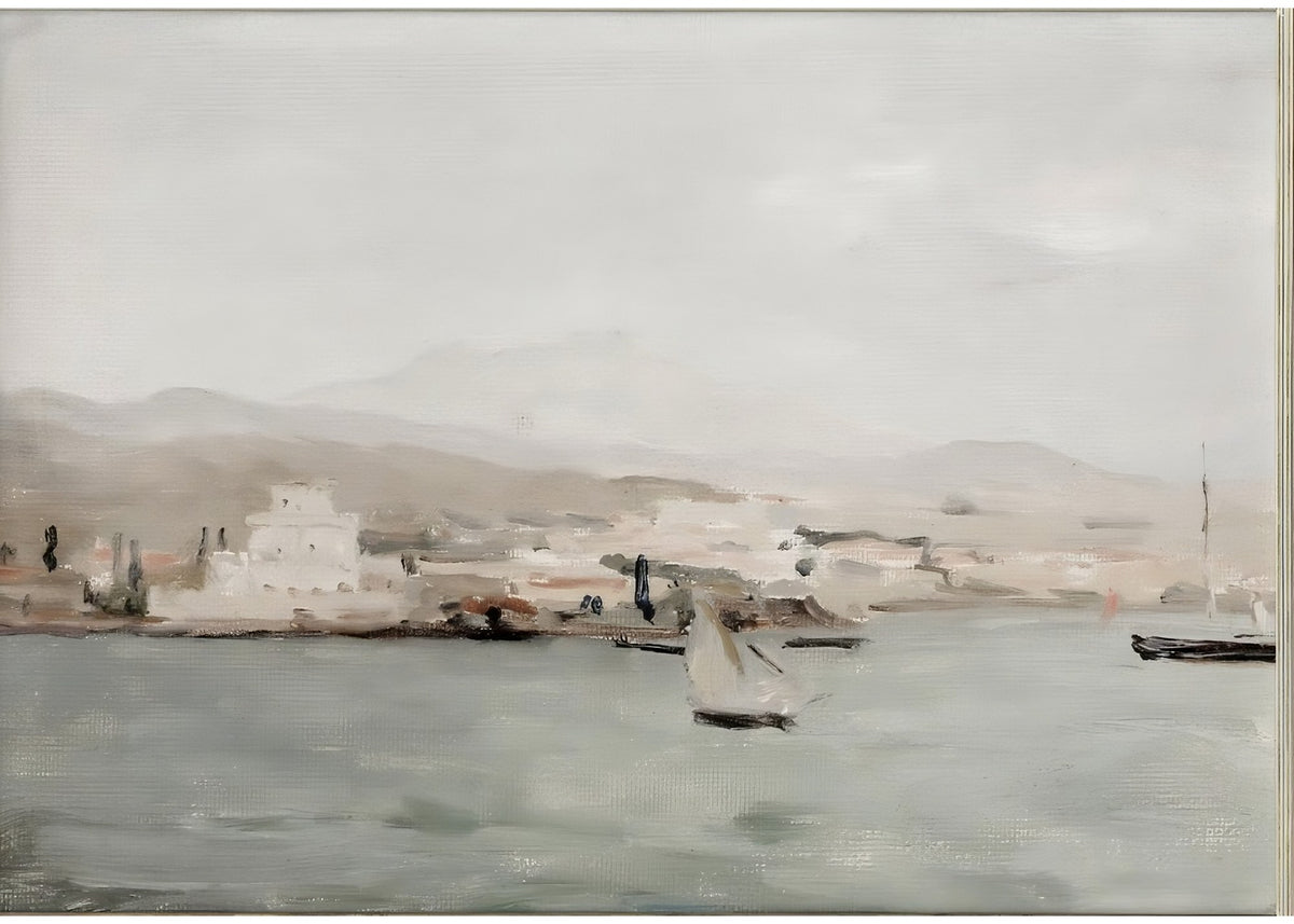 Misty Harbor Watercolor, romantic wall art print