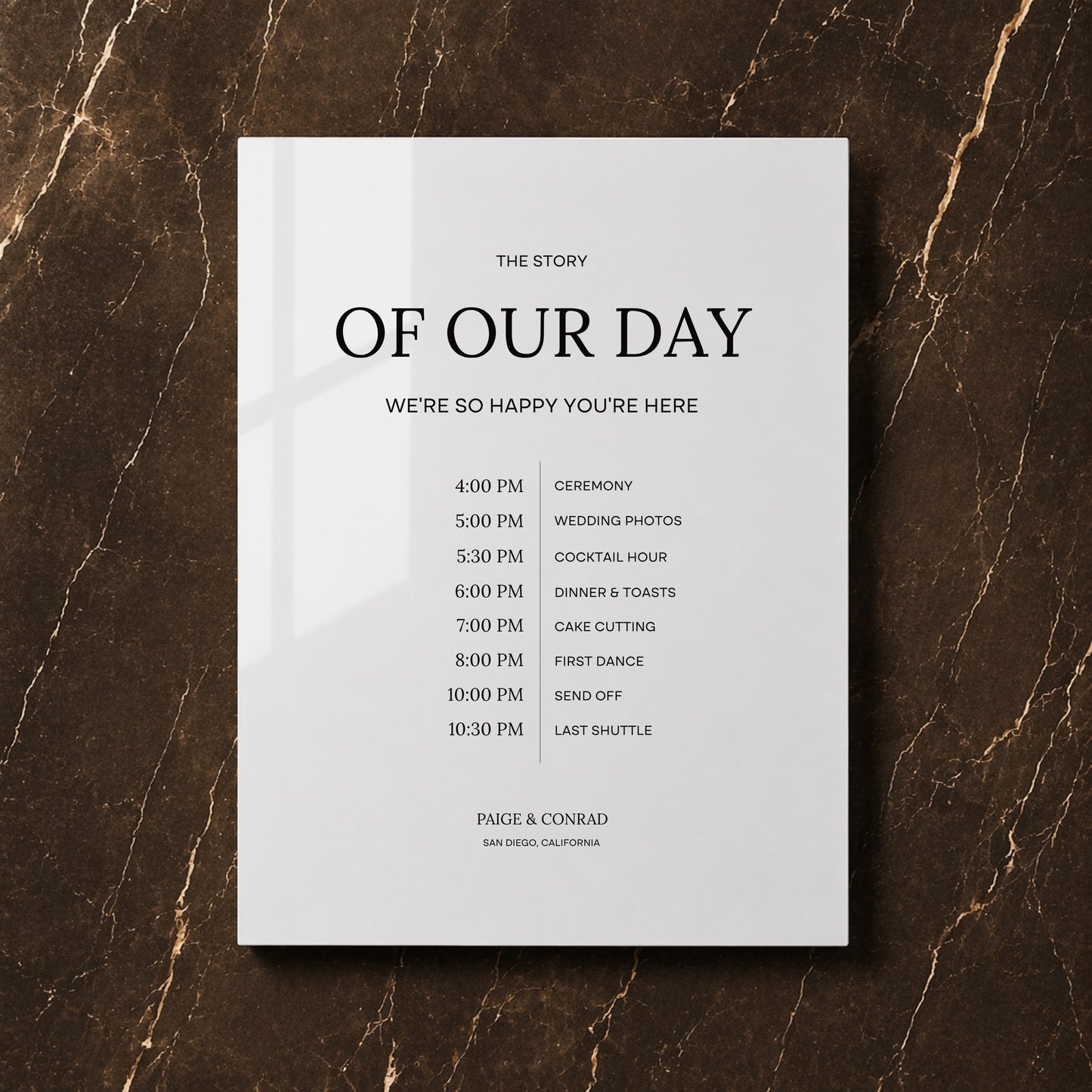 Moda Collection Acrylic Wedding Order of Events Sign