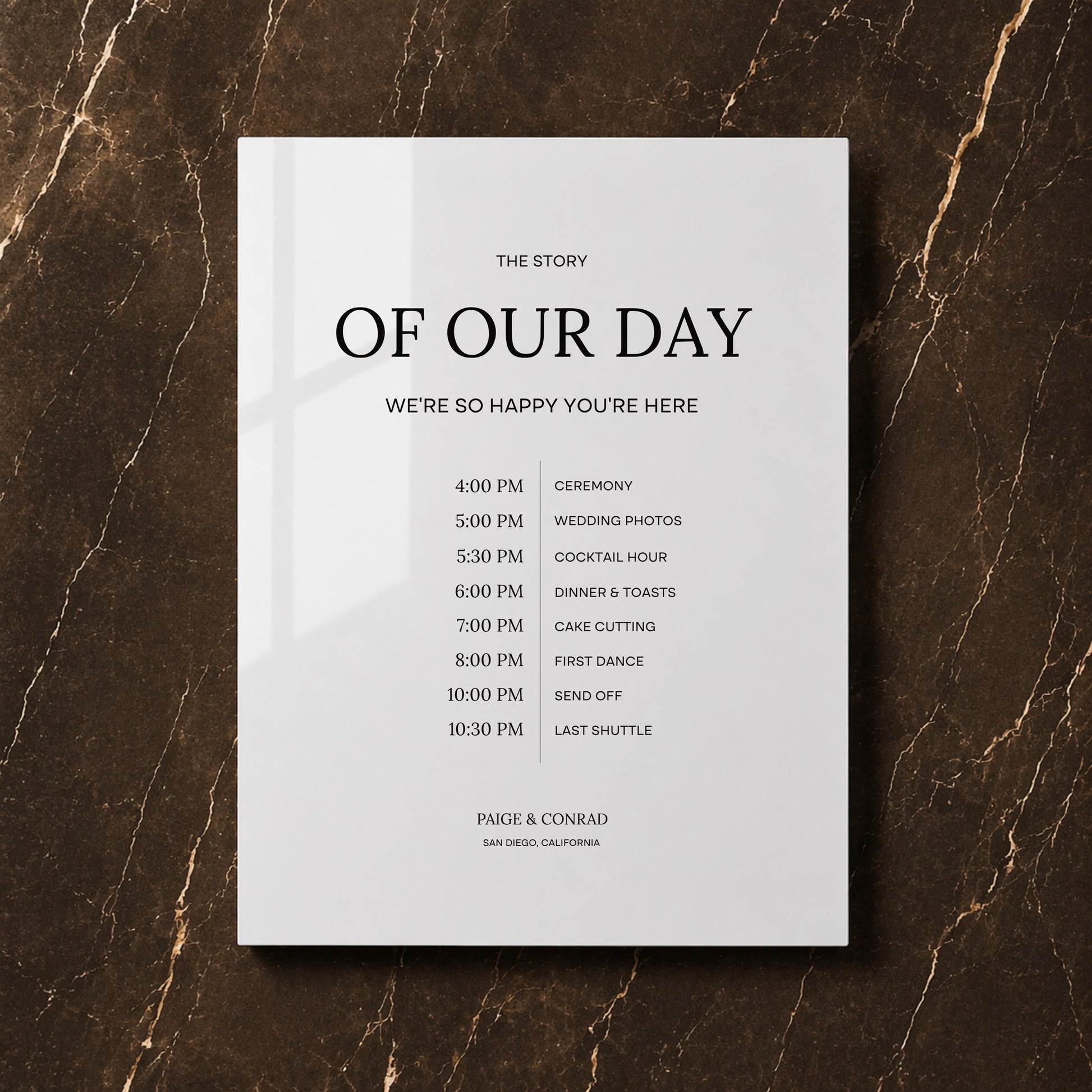 Moda Collection Acrylic Wedding Order of Events Sign