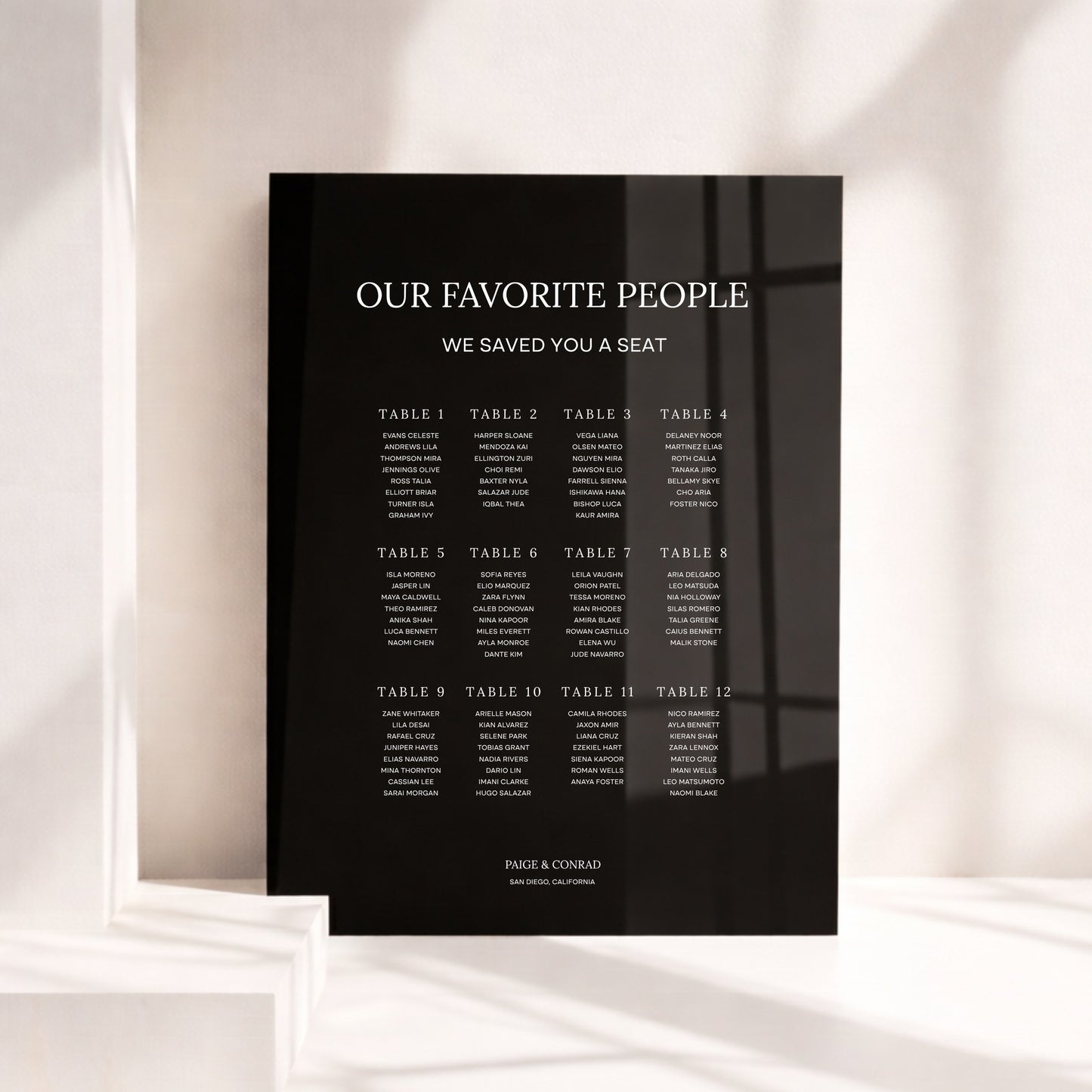 Moda Collection Acrylic Wedding Seating Chart Sign