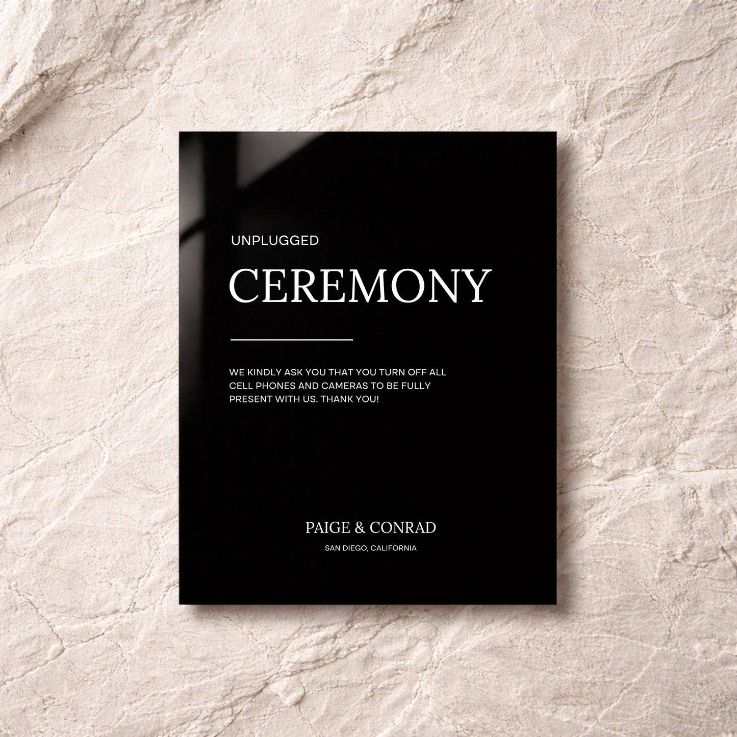 Moda Collection Acrylic Wedding Unplugged Ceremony Sign