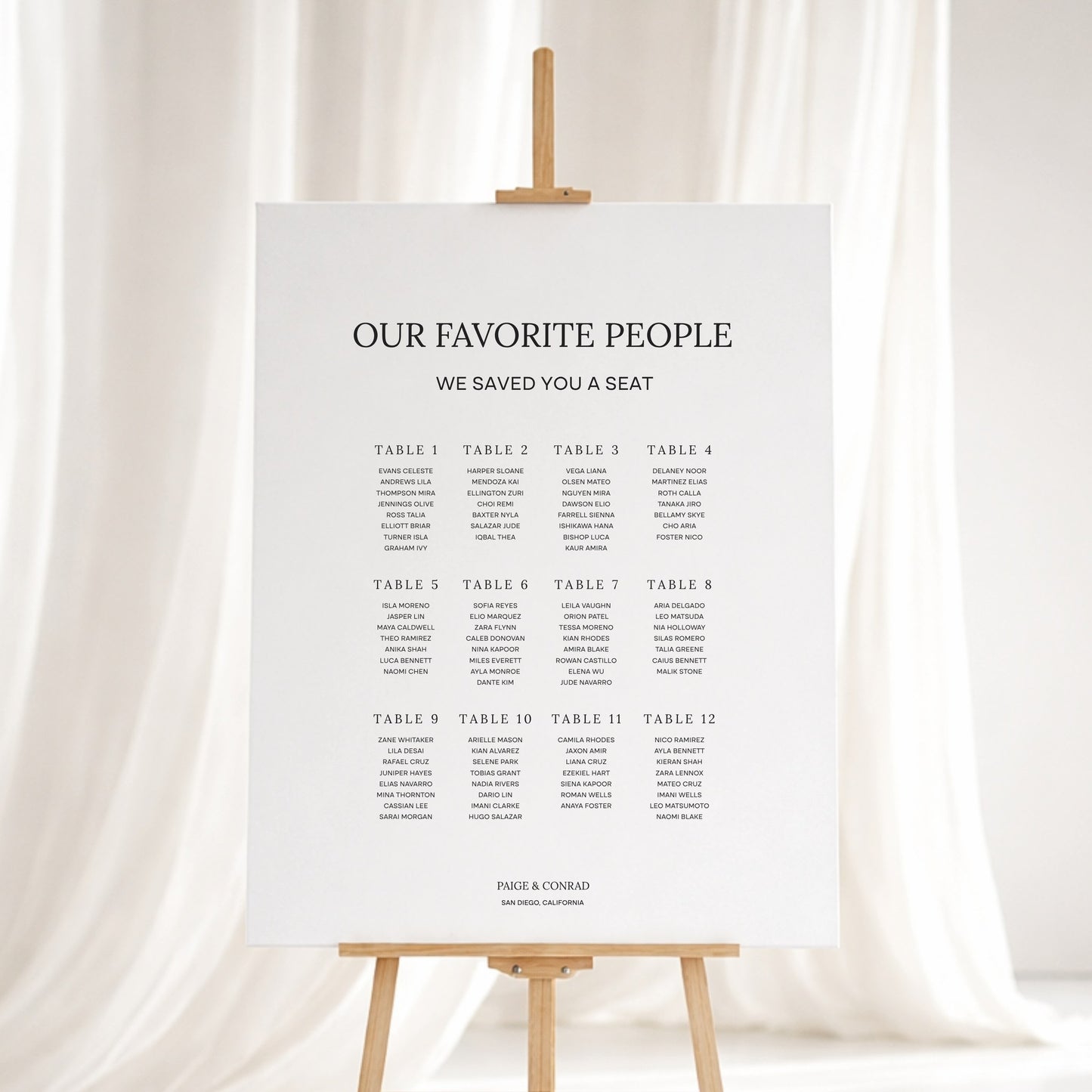Moda Collection Gatorboard Wedding Seating Chart Sign