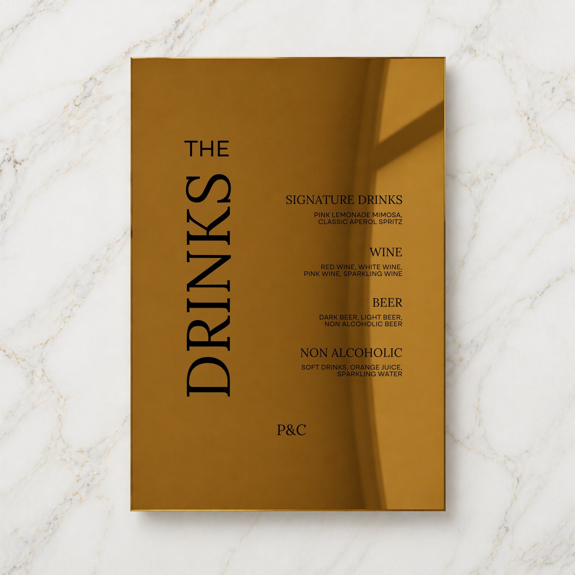 Moda Collection Gold Mirror Wedding Bar & Drinks Sign