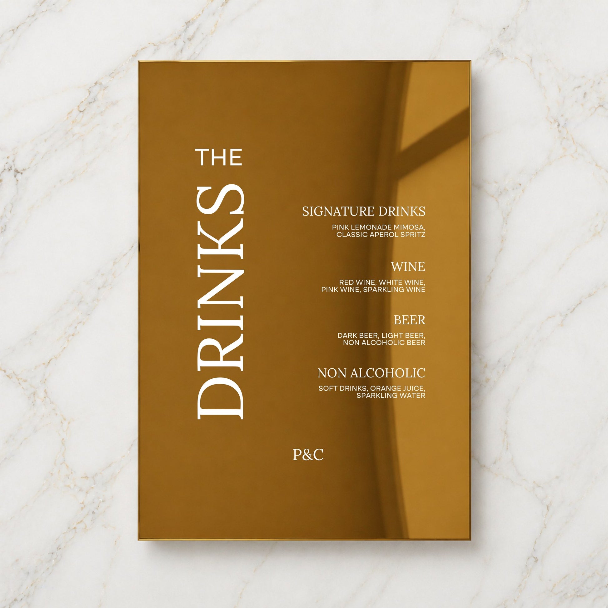 Moda Collection Gold Mirror Wedding Bar & Drinks Sign