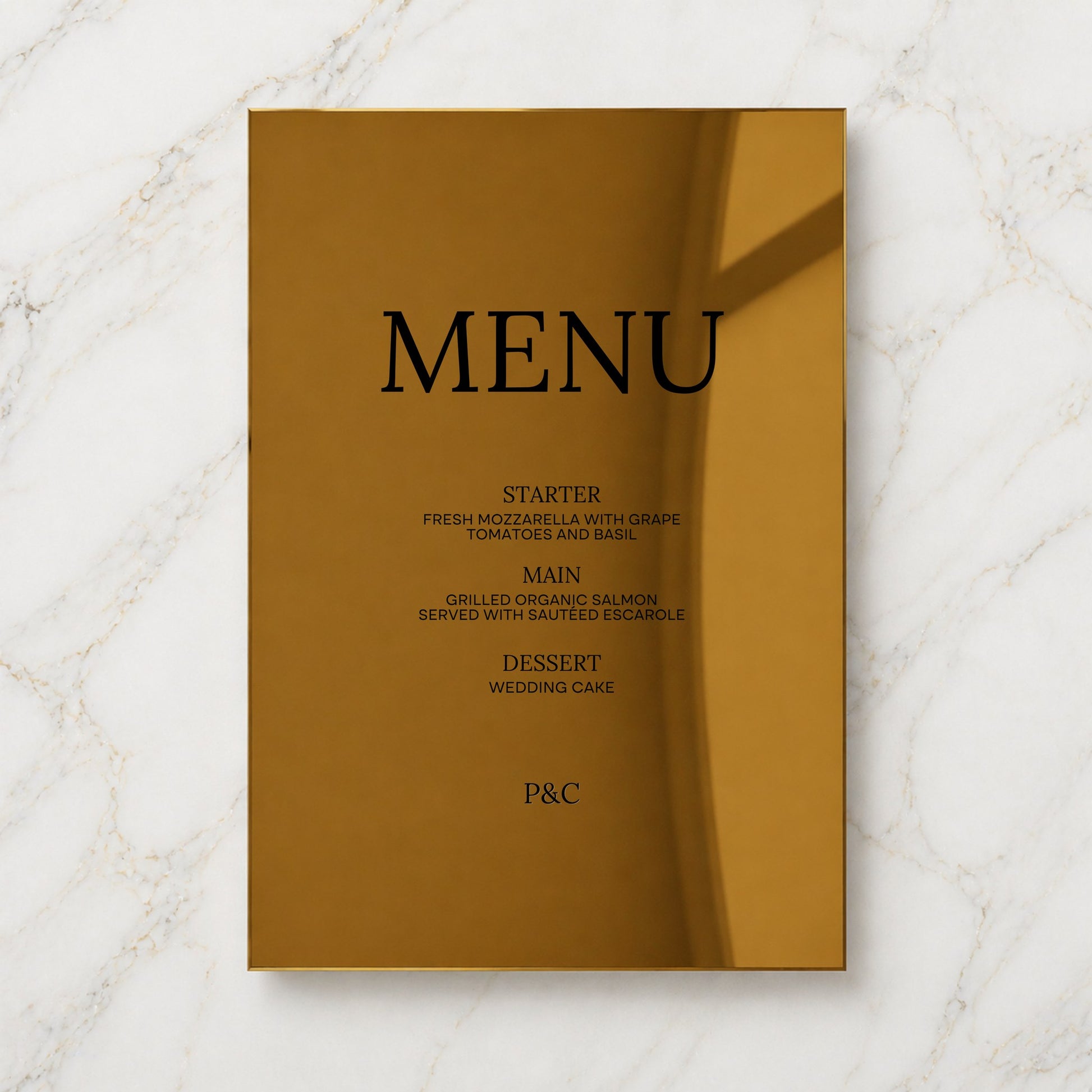Moda Collection Gold Mirror Wedding Menu Sign