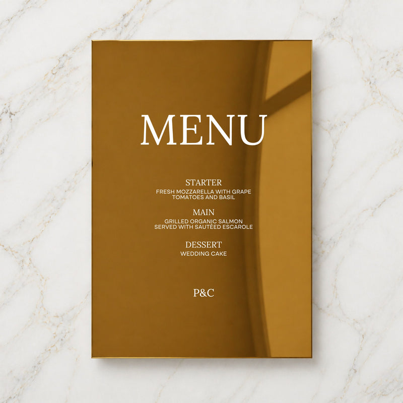 Moda Collection Gold Mirror Wedding Menu Sign