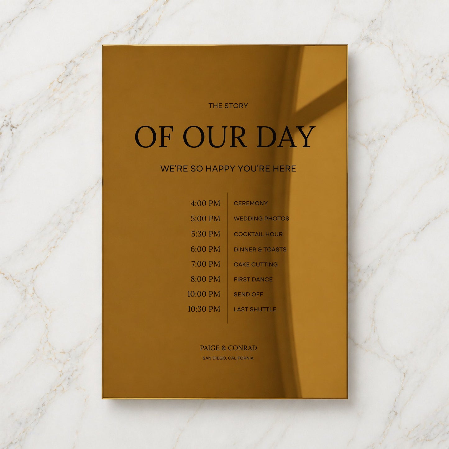 Moda Collection Gold Mirror Wedding Order of Events Sign