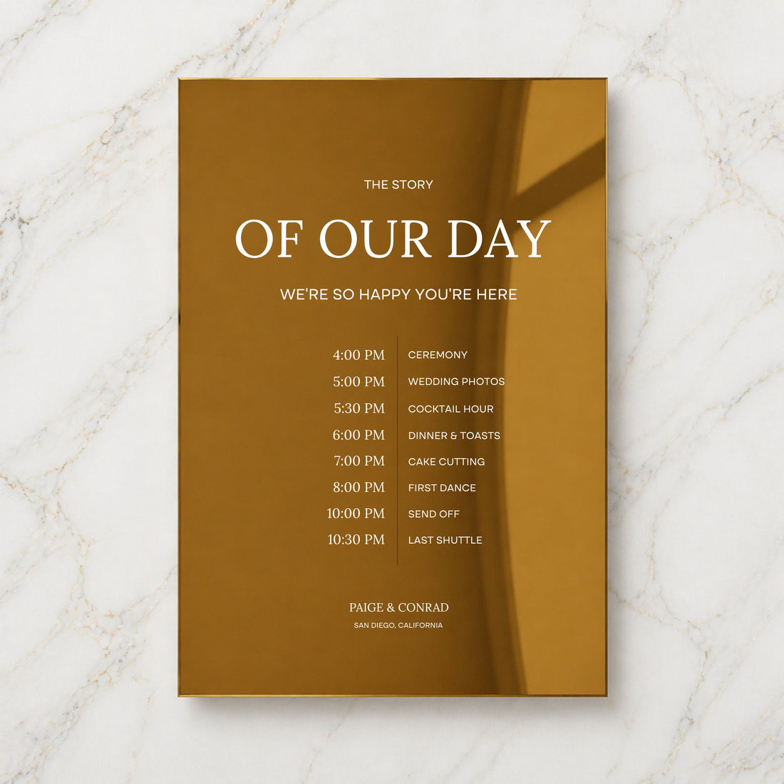 Moda Collection Gold Mirror Wedding Order of Events Sign