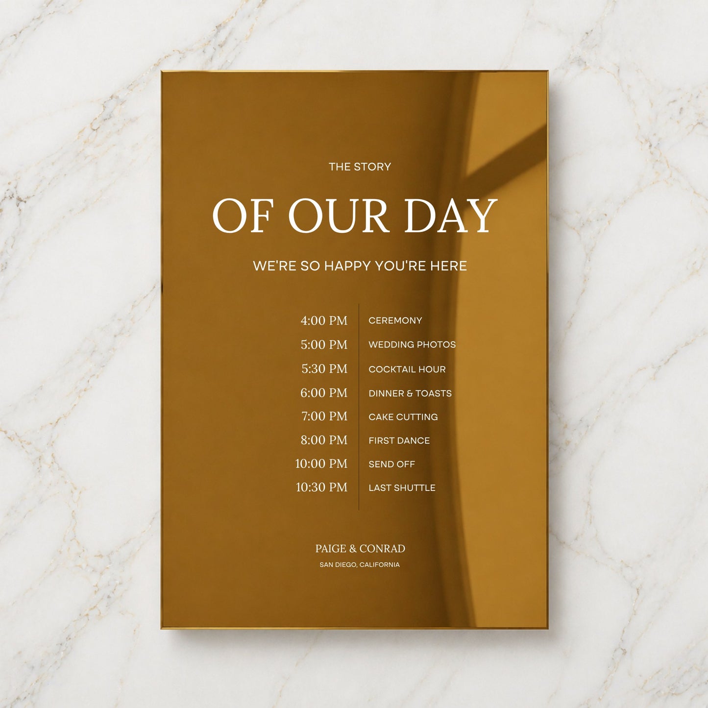 Moda Collection Gold Mirror Wedding Order of Events Sign
