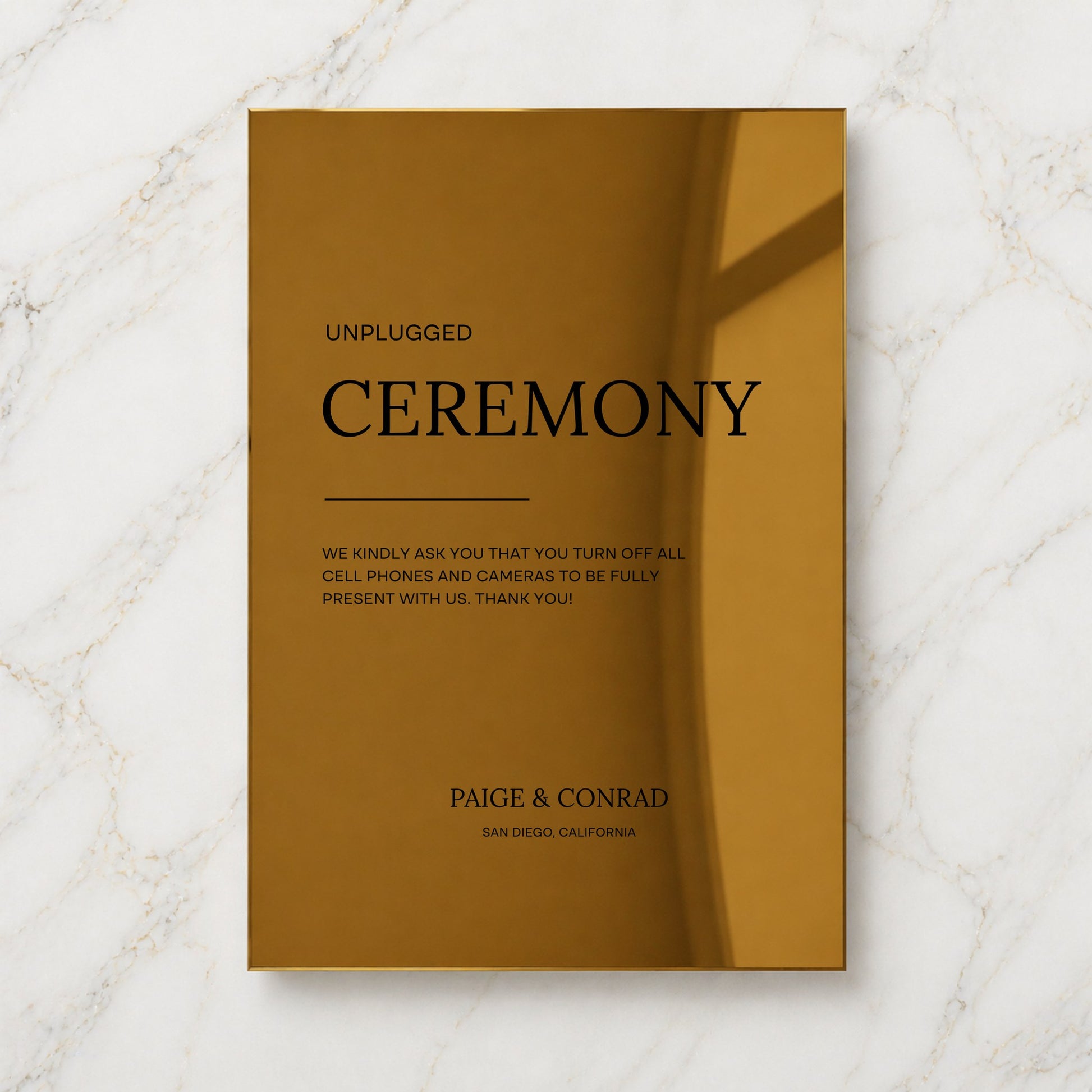 Moda Collection Gold Mirror Wedding Unplugged Ceremony Sign