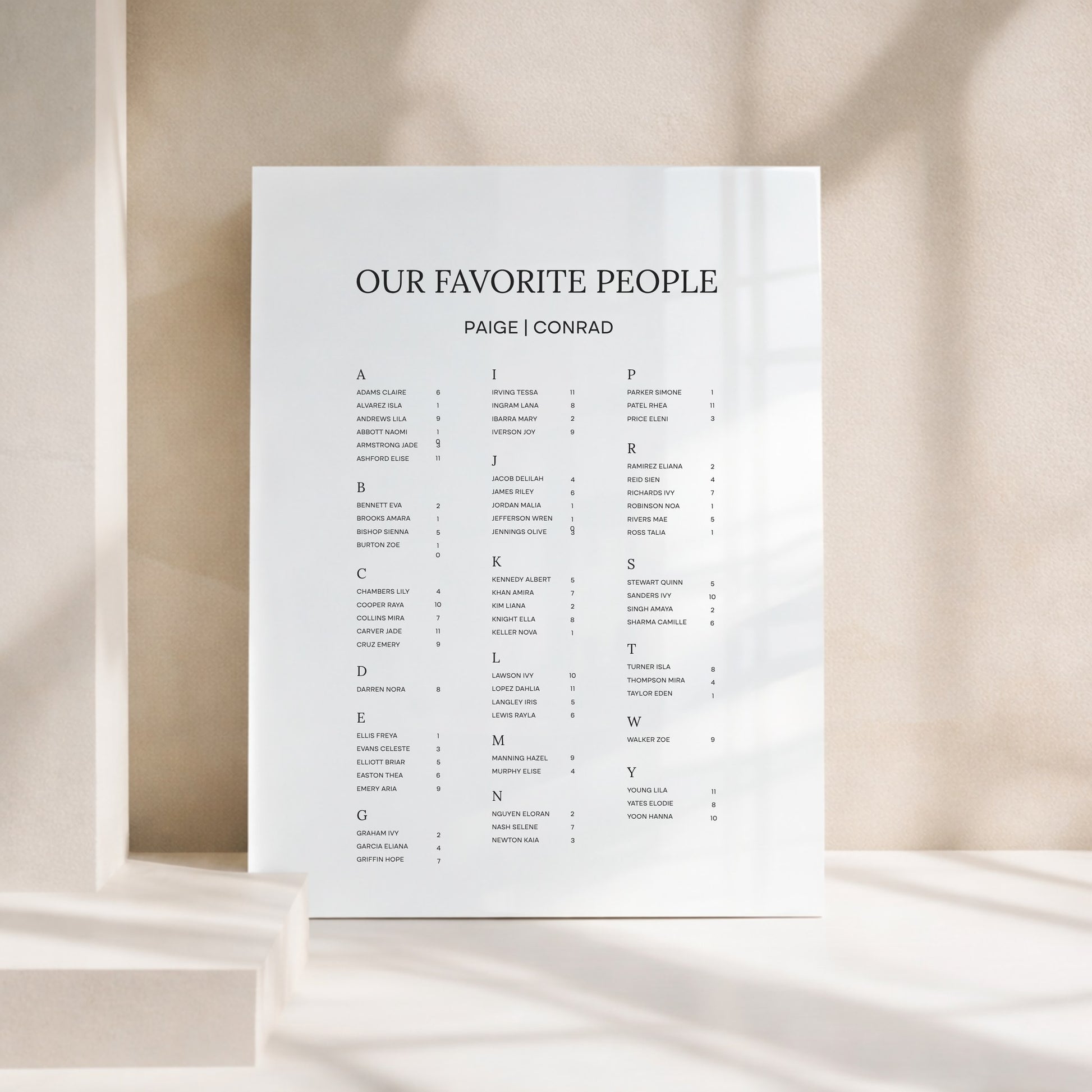 Moda Collection Acrylic Wedding Seating Chart Sign