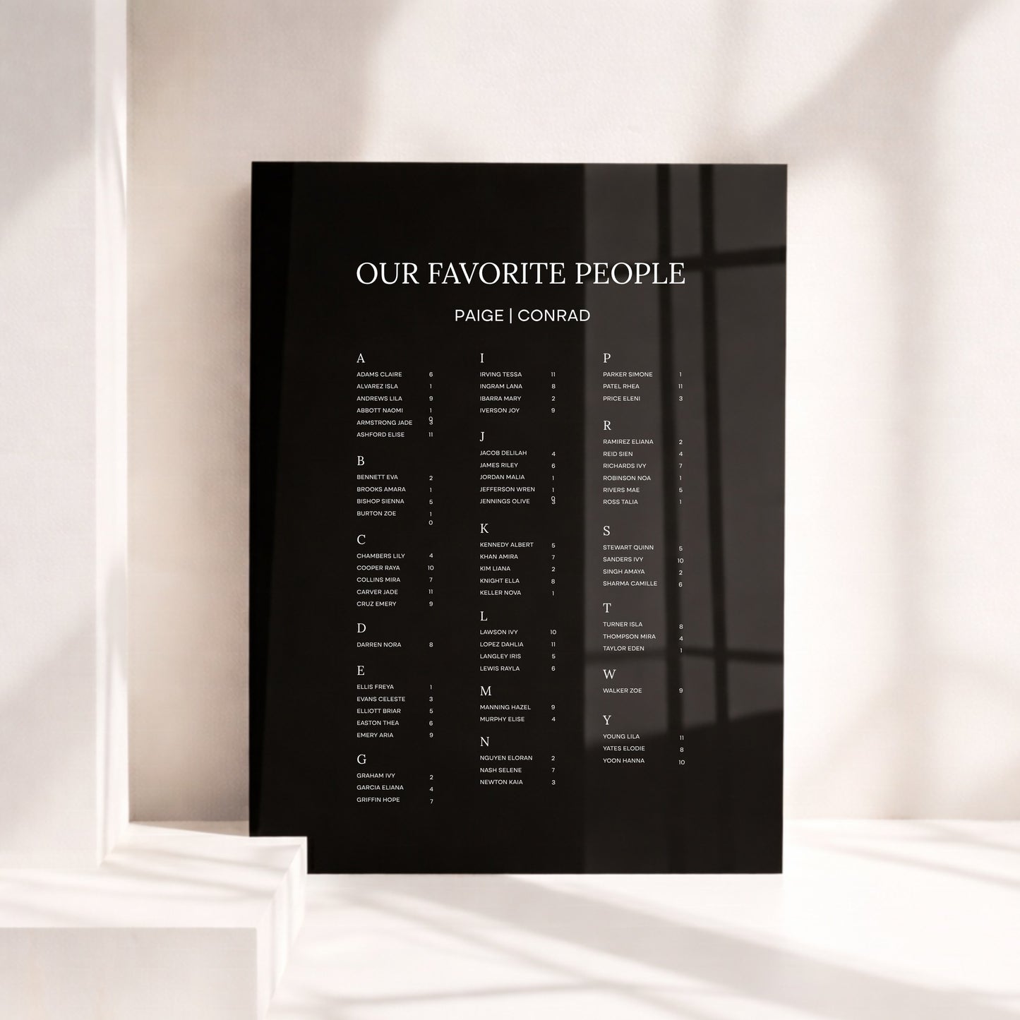 Moda Collection Acrylic Wedding Seating Chart Sign
