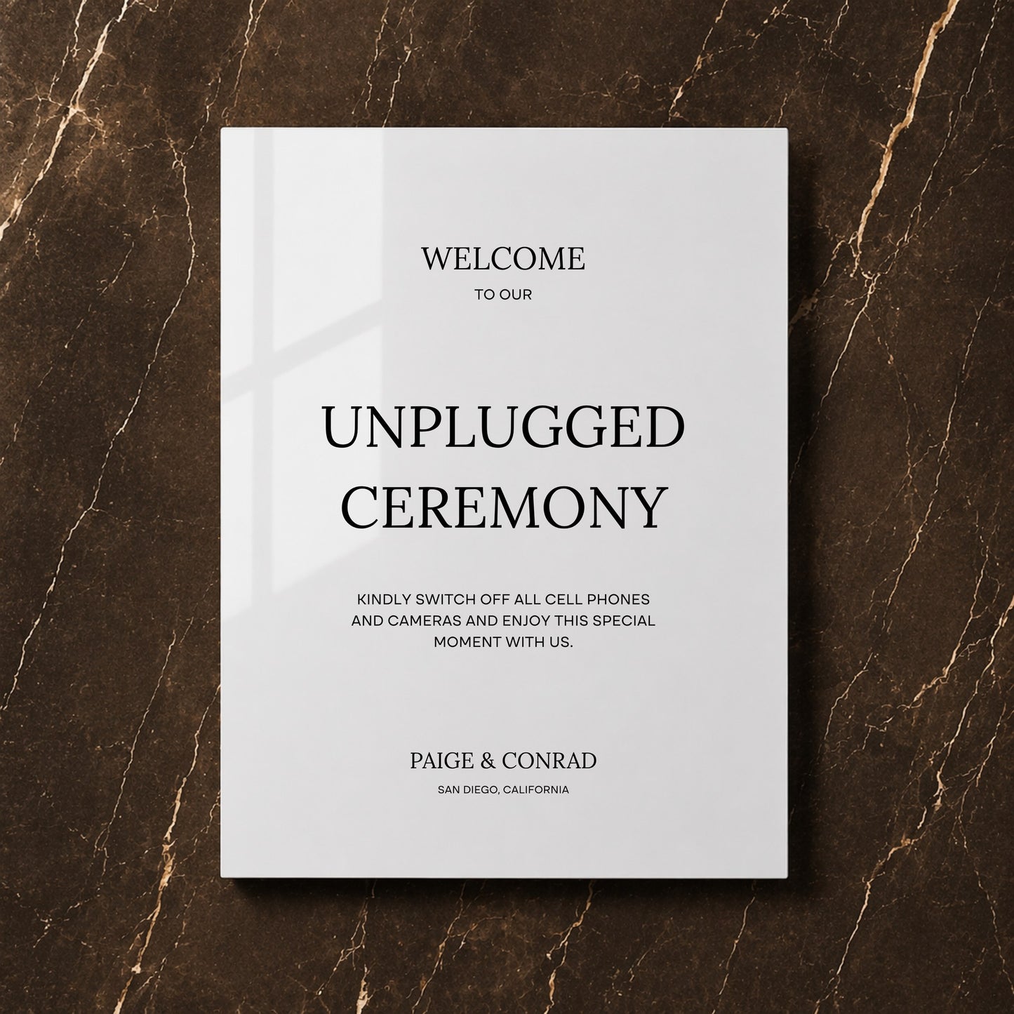 Moda Collection Acrylic Wedding Unplugged Ceremony Sign