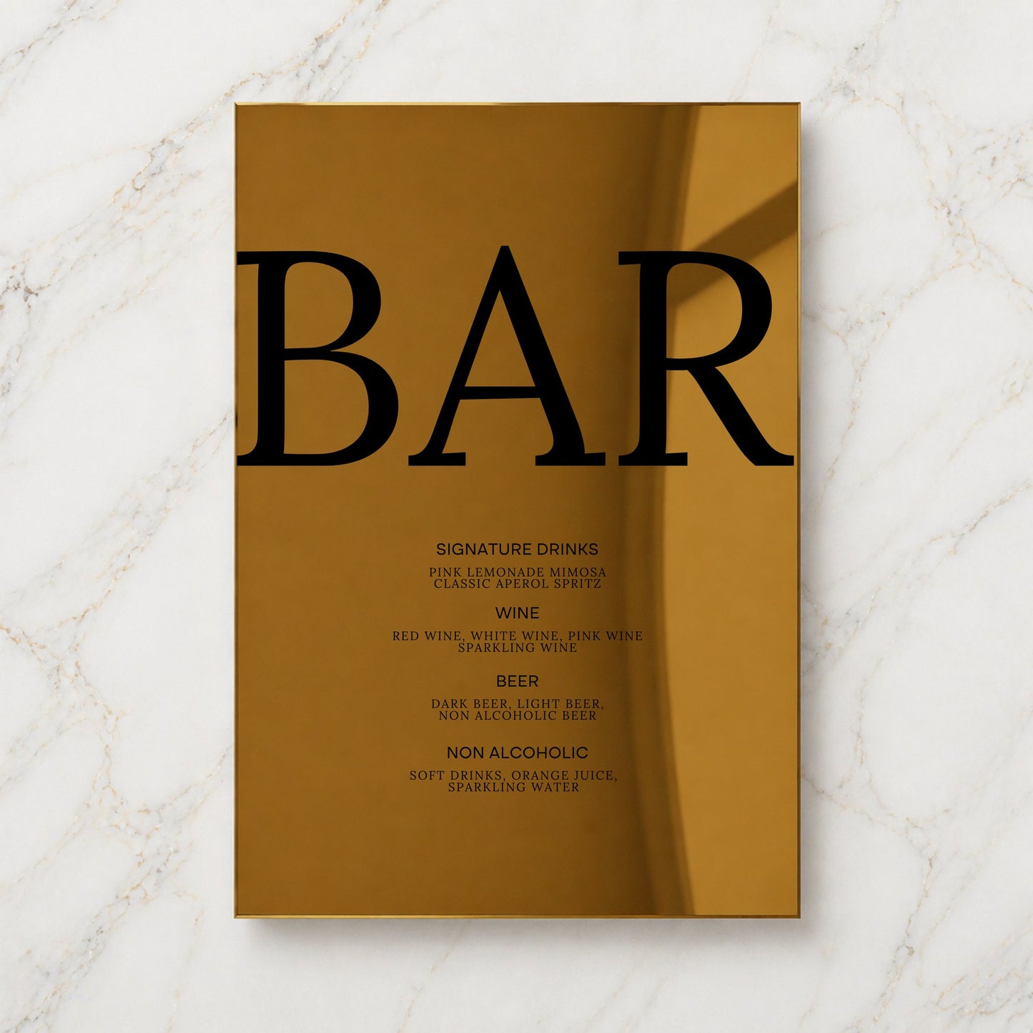Moda Collection Gold Mirror Wedding Bar & Drinks Sign