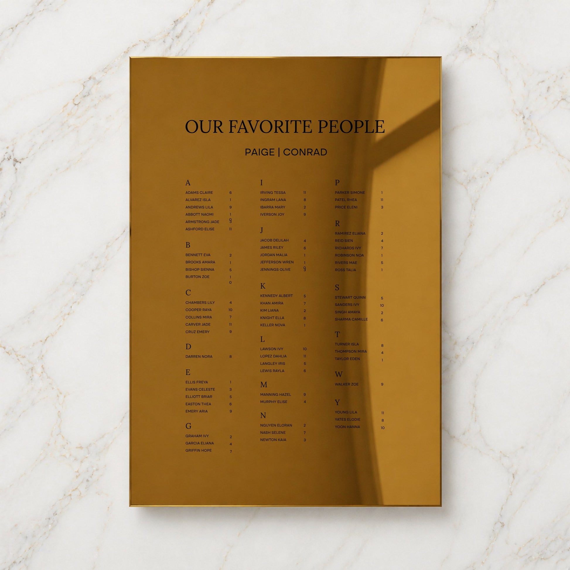 Moda Collection Gold Mirror Wedding Seating Chart Sign