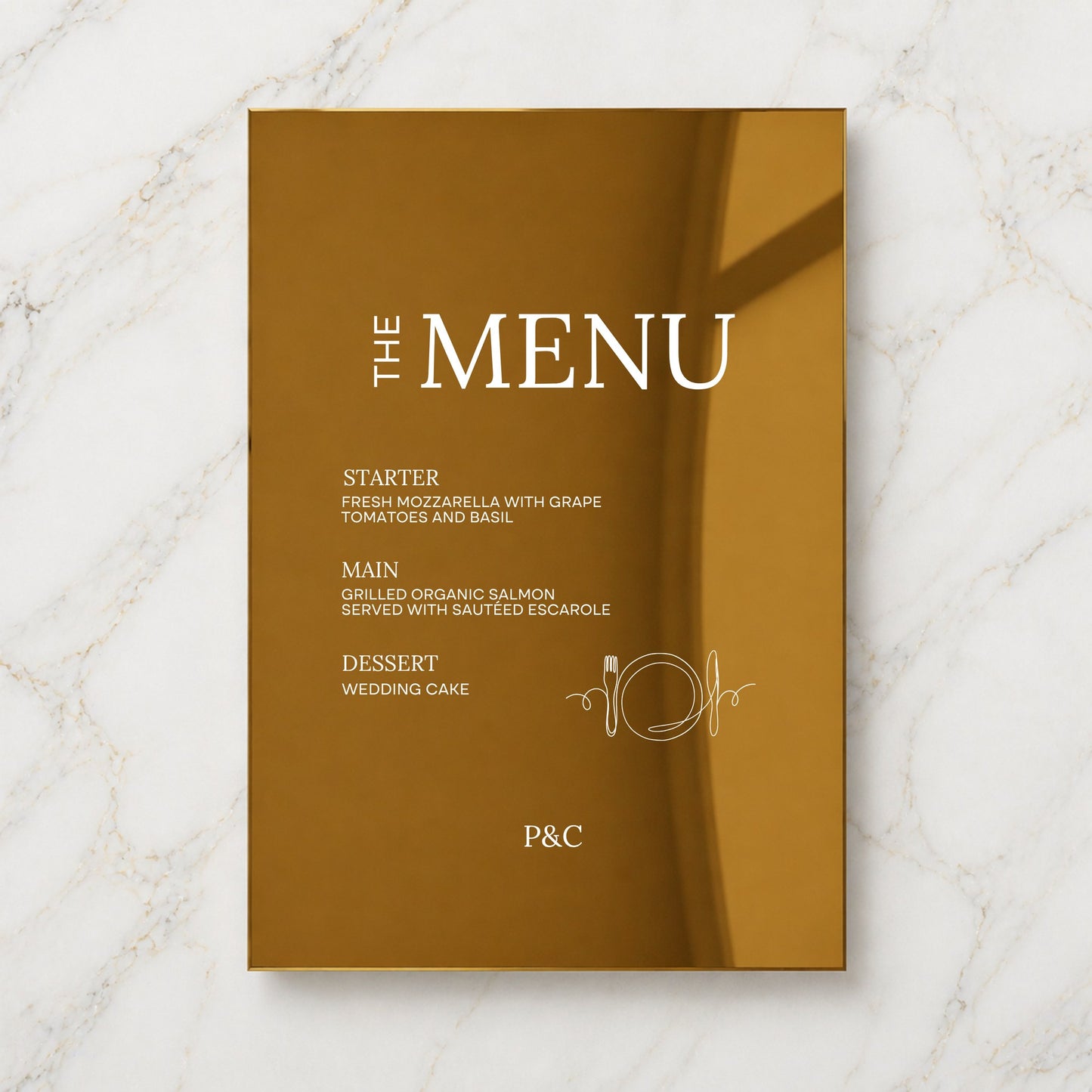 Moda Collection Gold Mirror Wedding Menu Sign