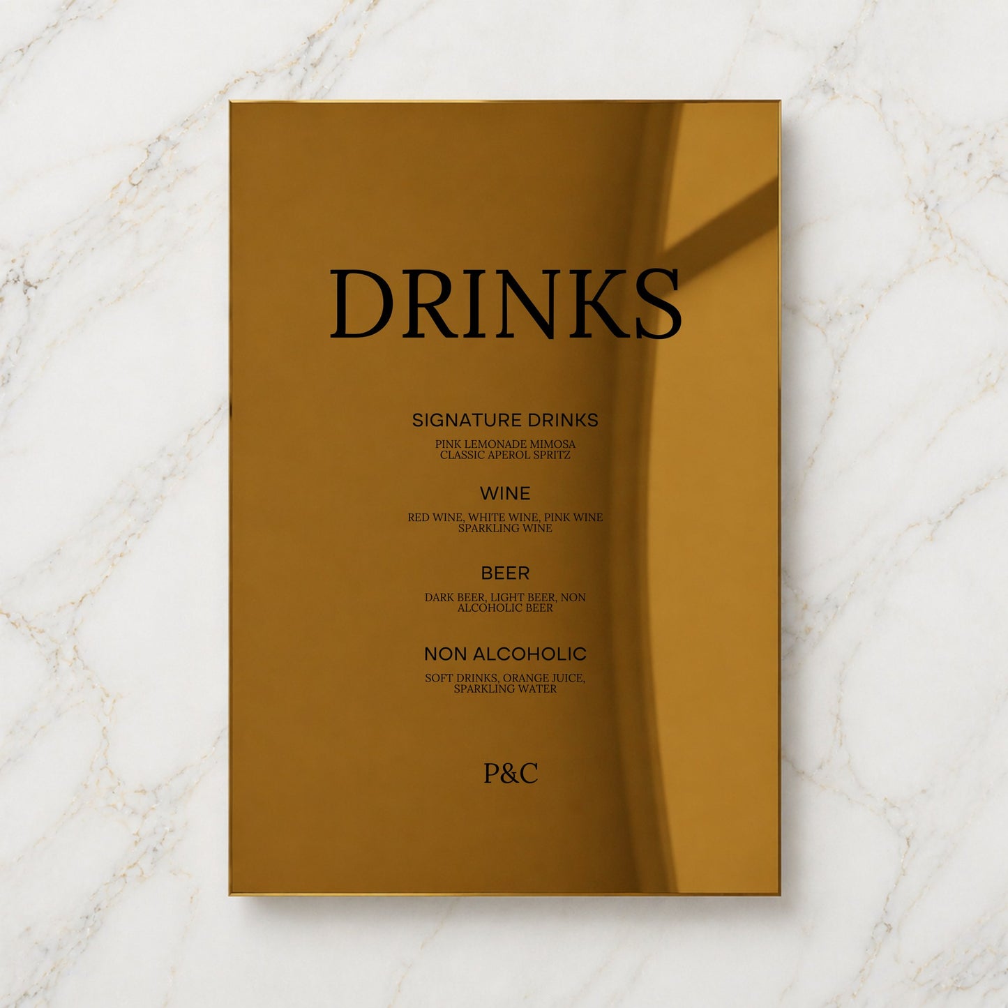 Moda Collection Gold Mirror Wedding Bar & Drinks Sign