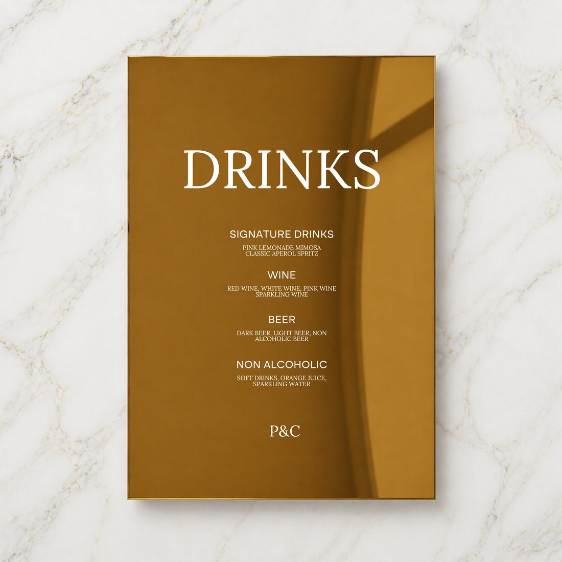 Moda Collection Gold Mirror Wedding Bar & Drinks Sign