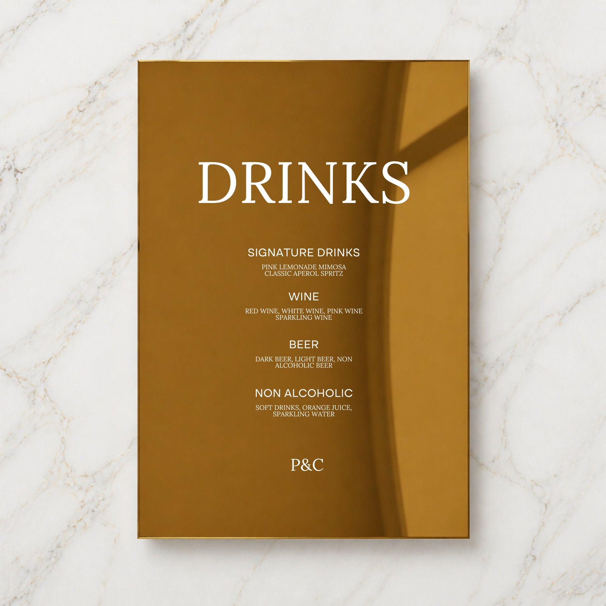Moda Collection Gold Mirror Wedding Bar & Drinks Sign