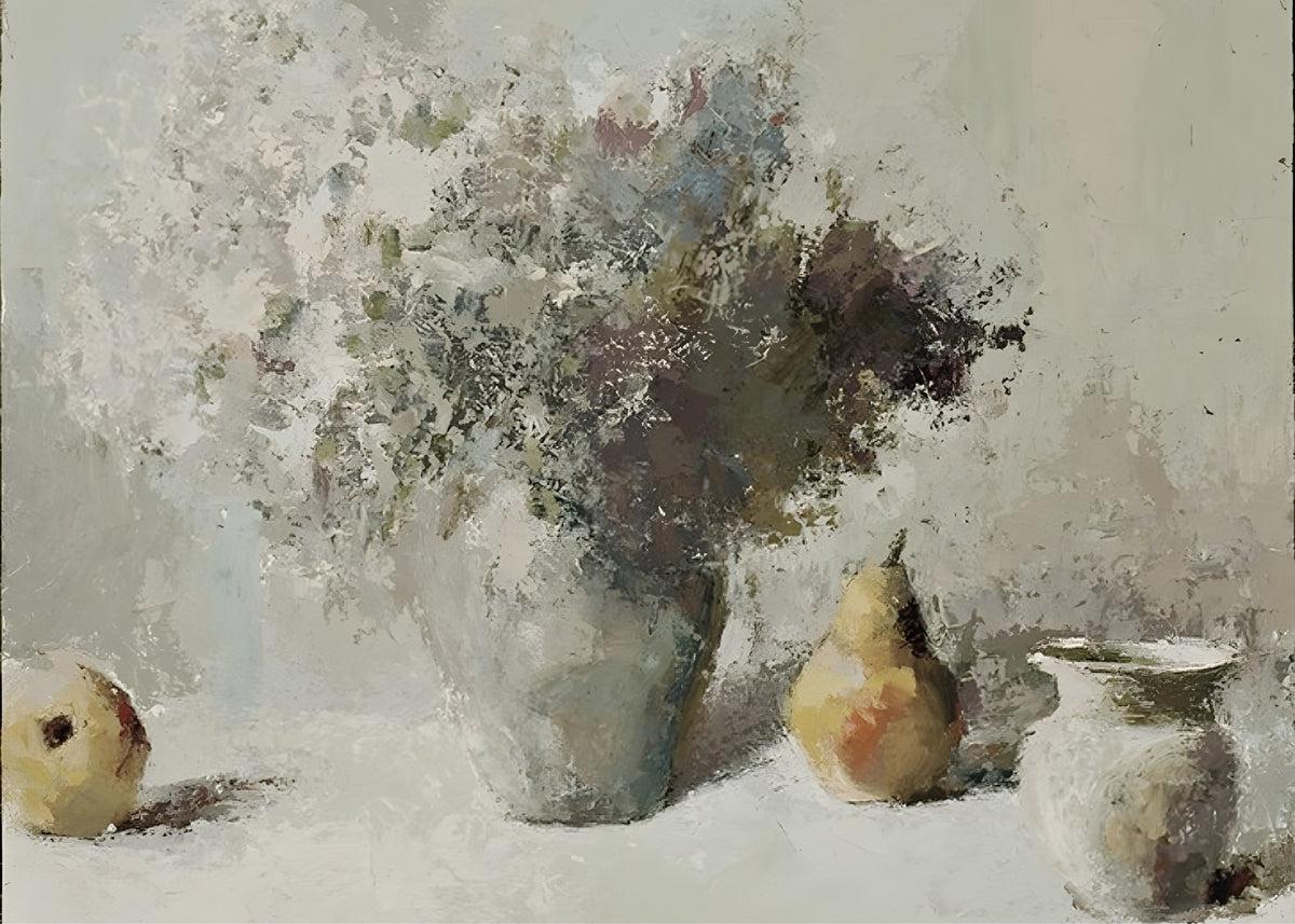 Pears and Garden Flowers, botanical wall art print