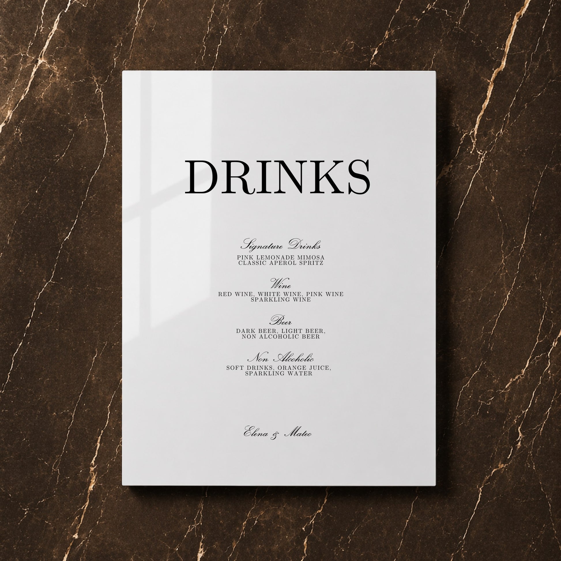 Reina Collection Acrylic Wedding Bar & Drinks Sign