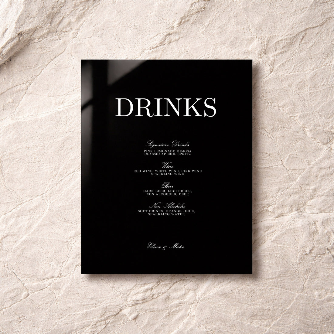 Reina Collection Acrylic Wedding Bar & Drinks Sign