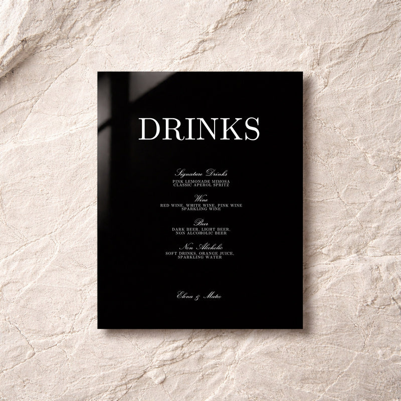 Reina Collection Acrylic Wedding Bar & Drinks Sign