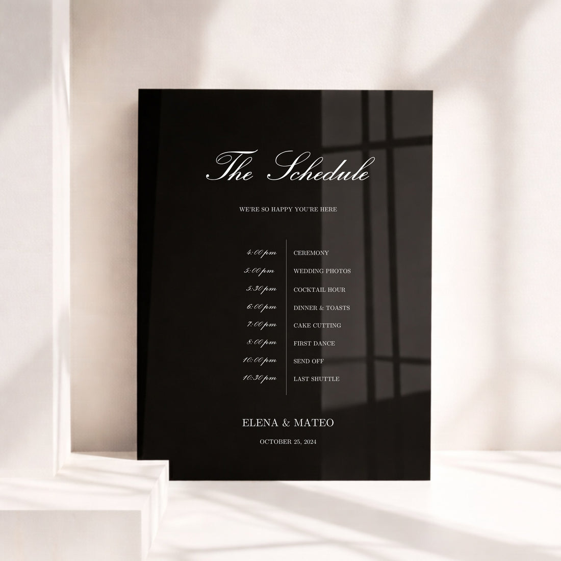 Reina Collection Acrylic Wedding Order of Events Sign