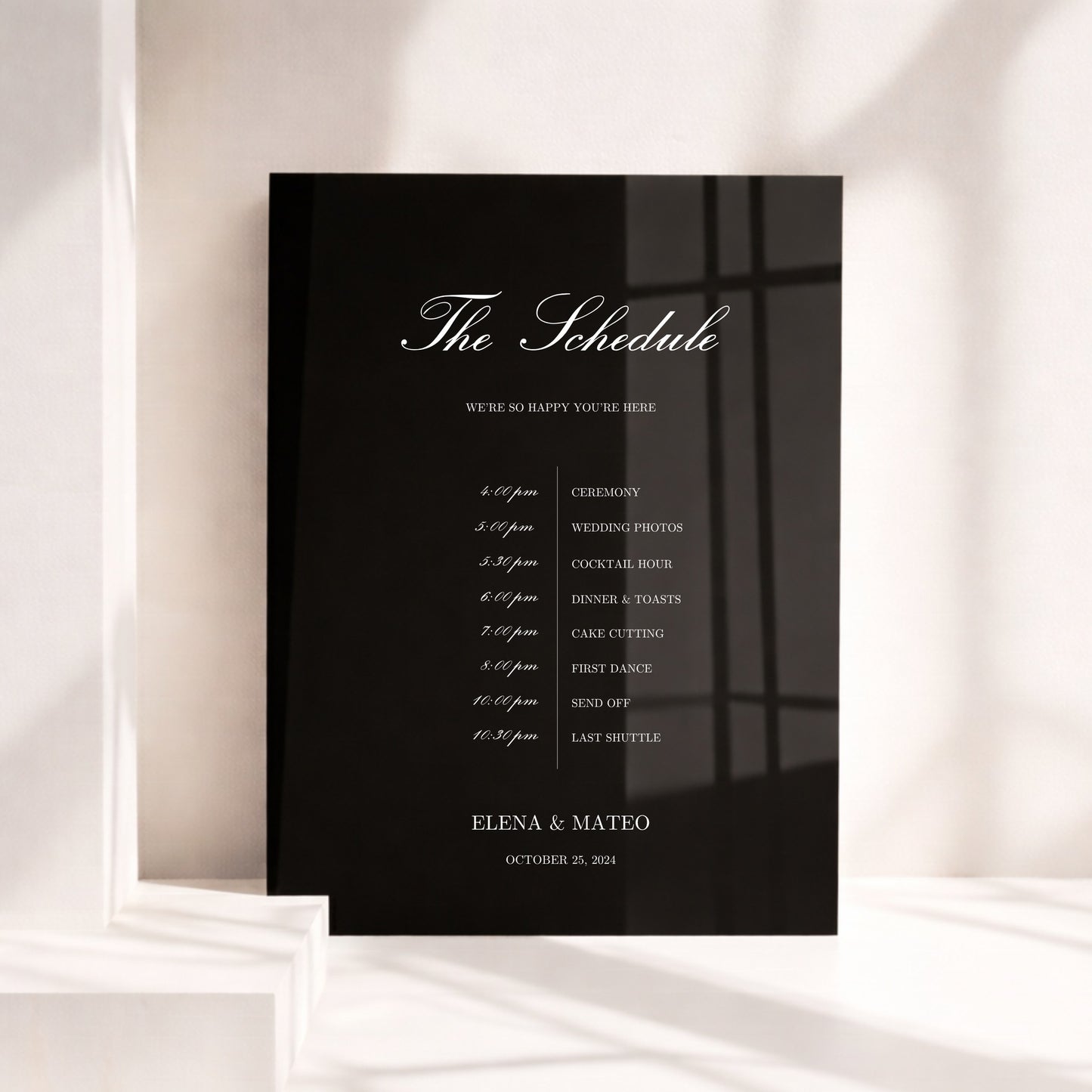 Reina Collection Acrylic Wedding Order of Events Sign