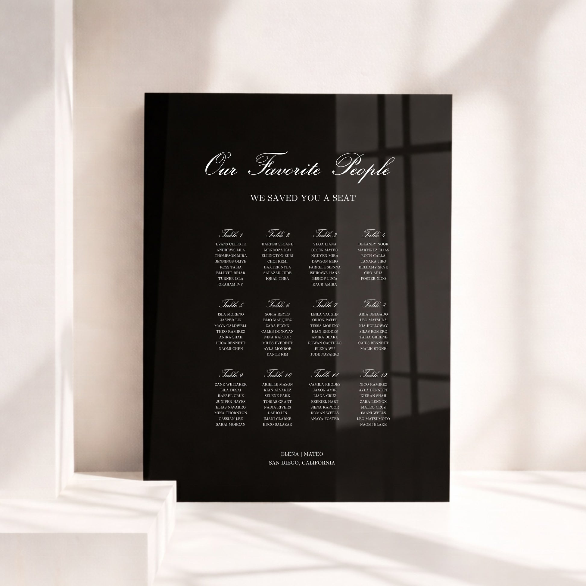 Reina Collection Acrylic Wedding Seating Chart Sign