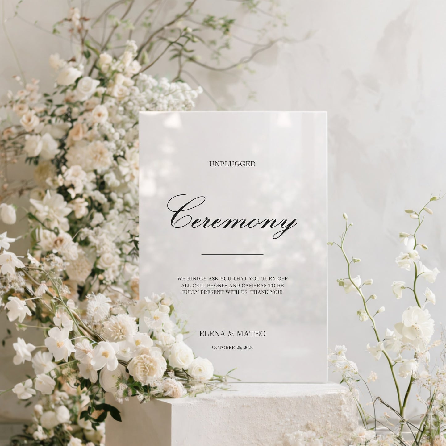 Reina Collection Acrylic Wedding Unplugged Ceremony Sign