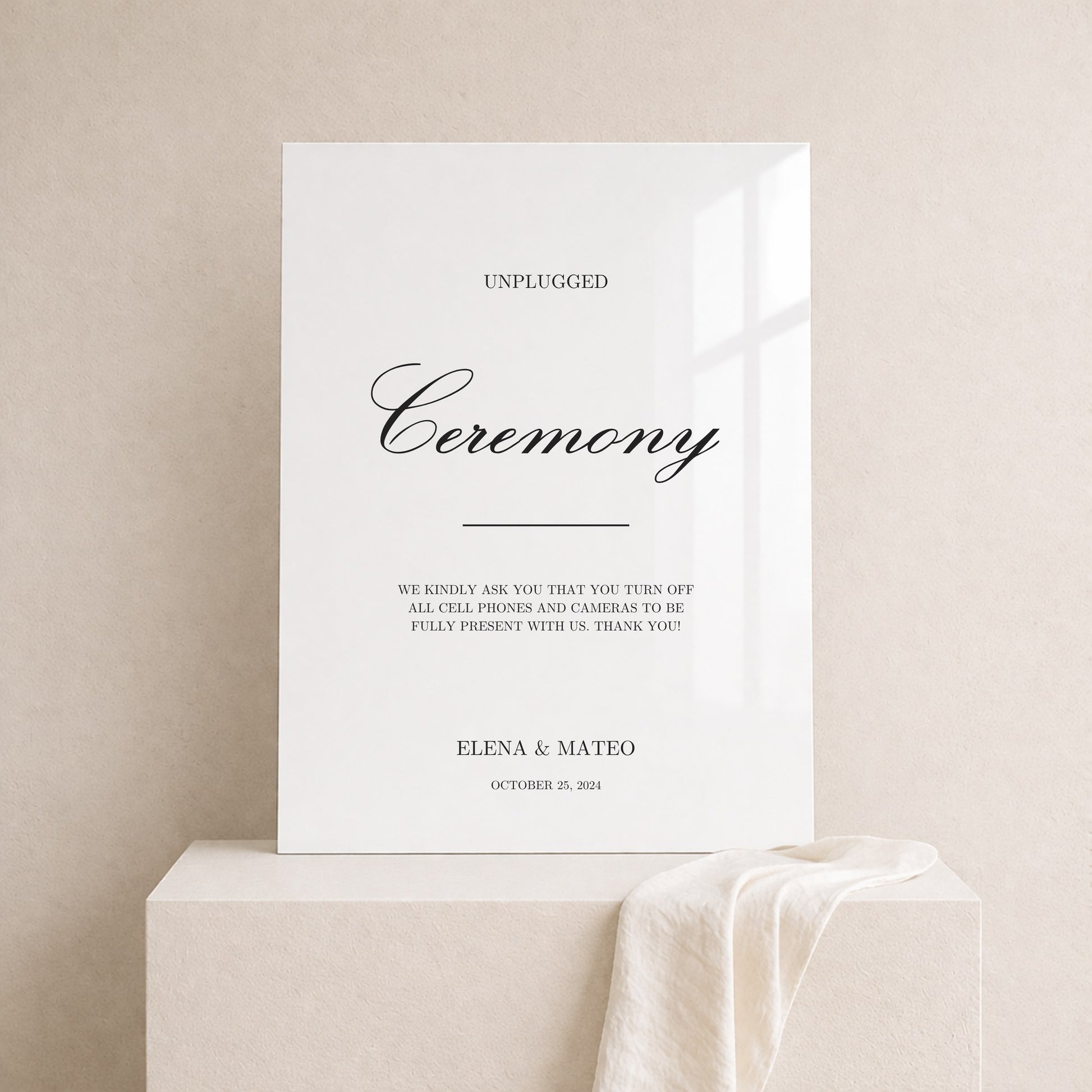 Reina Collection Acrylic Wedding Unplugged Ceremony Sign