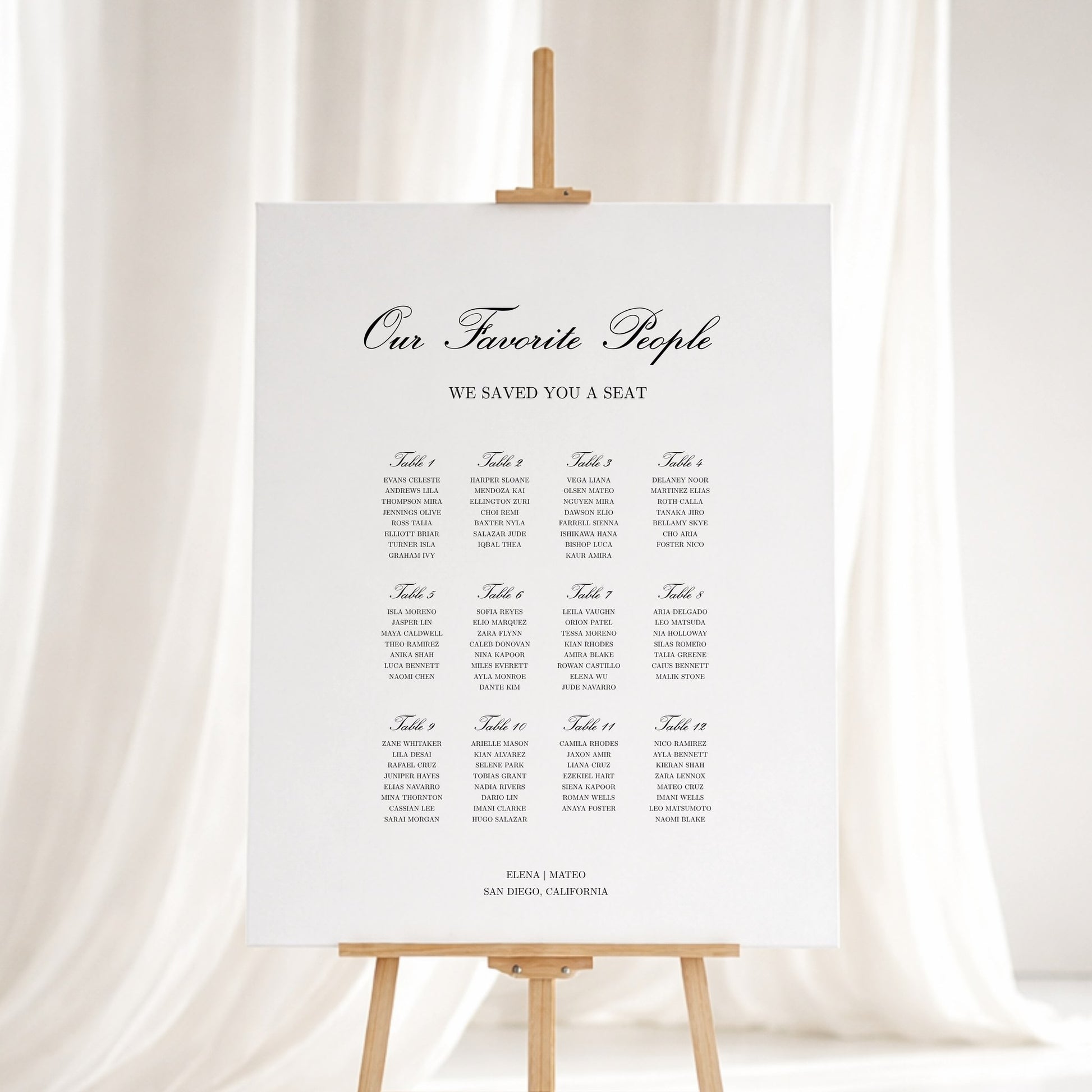 Reina Collection Gatorboard Wedding Seating Chart Sign