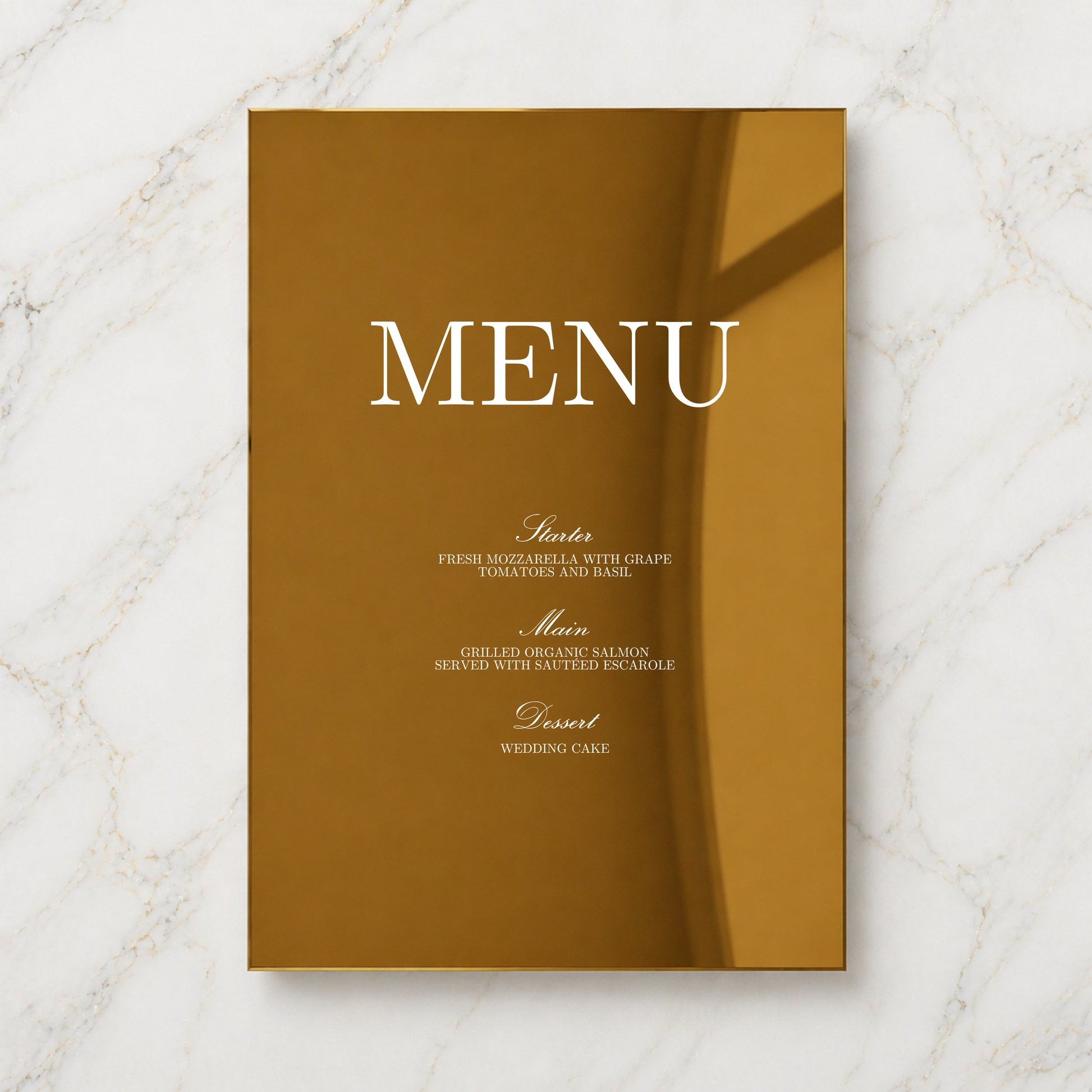 Reina Collection Gold Mirror Wedding Menu Sign