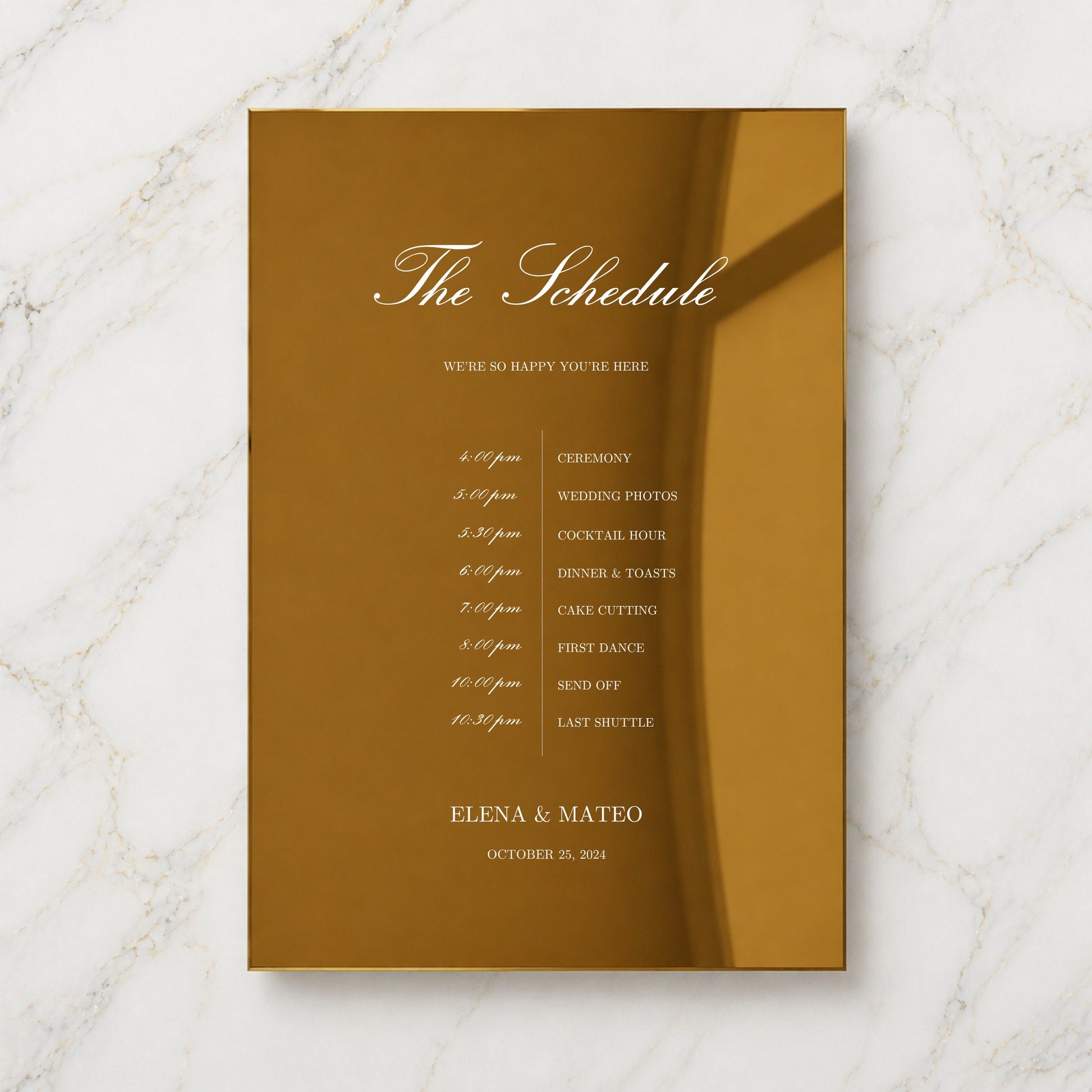 Reina Collection Gold Mirror Wedding Order of Events Sign