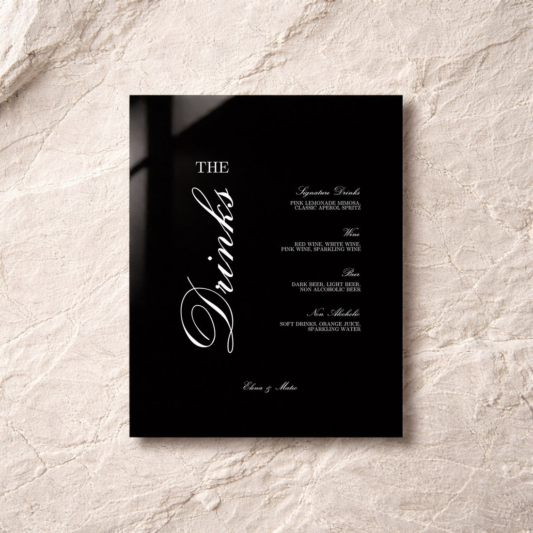 Reina Collection Acrylic Wedding Bar & Drinks Sign