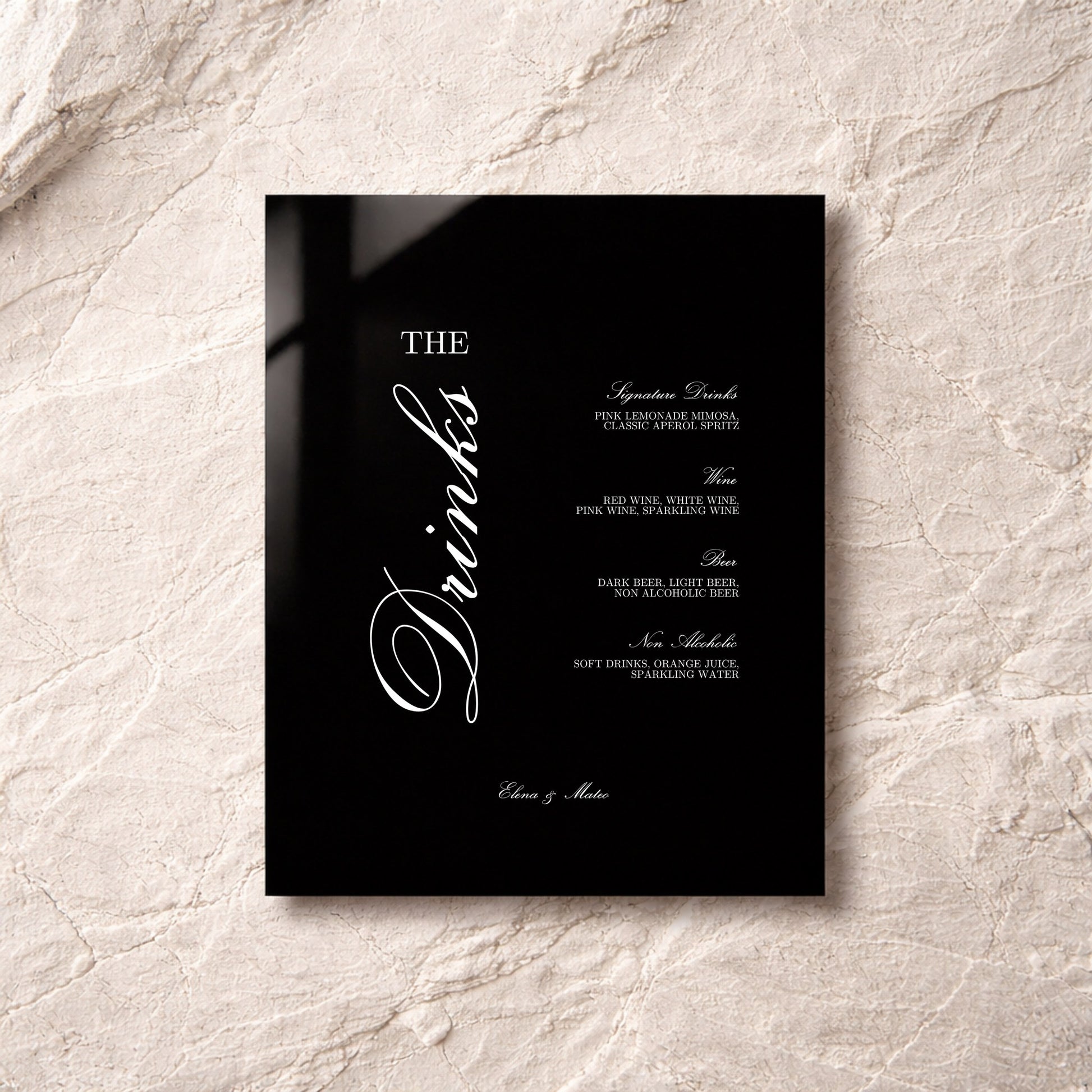 Reina Collection Acrylic Wedding Bar & Drinks Sign