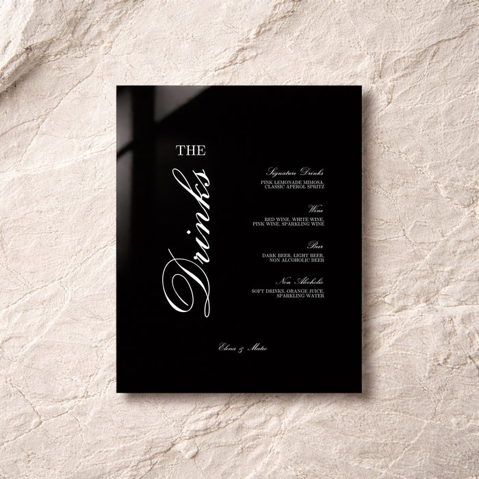 Reina Collection Acrylic Wedding Bar & Drinks Sign