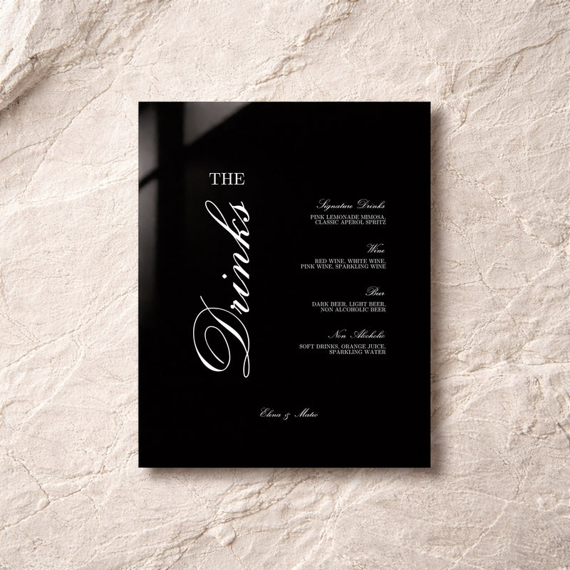 Reina Collection Acrylic Wedding Bar & Drinks Sign