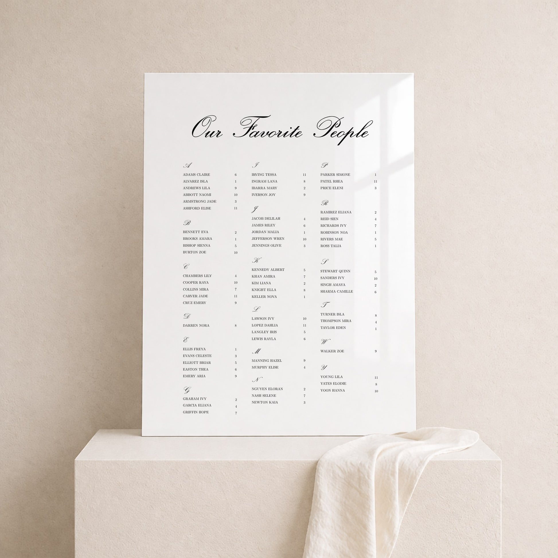 Reina Collection Acrylic Wedding Seating Chart Sign