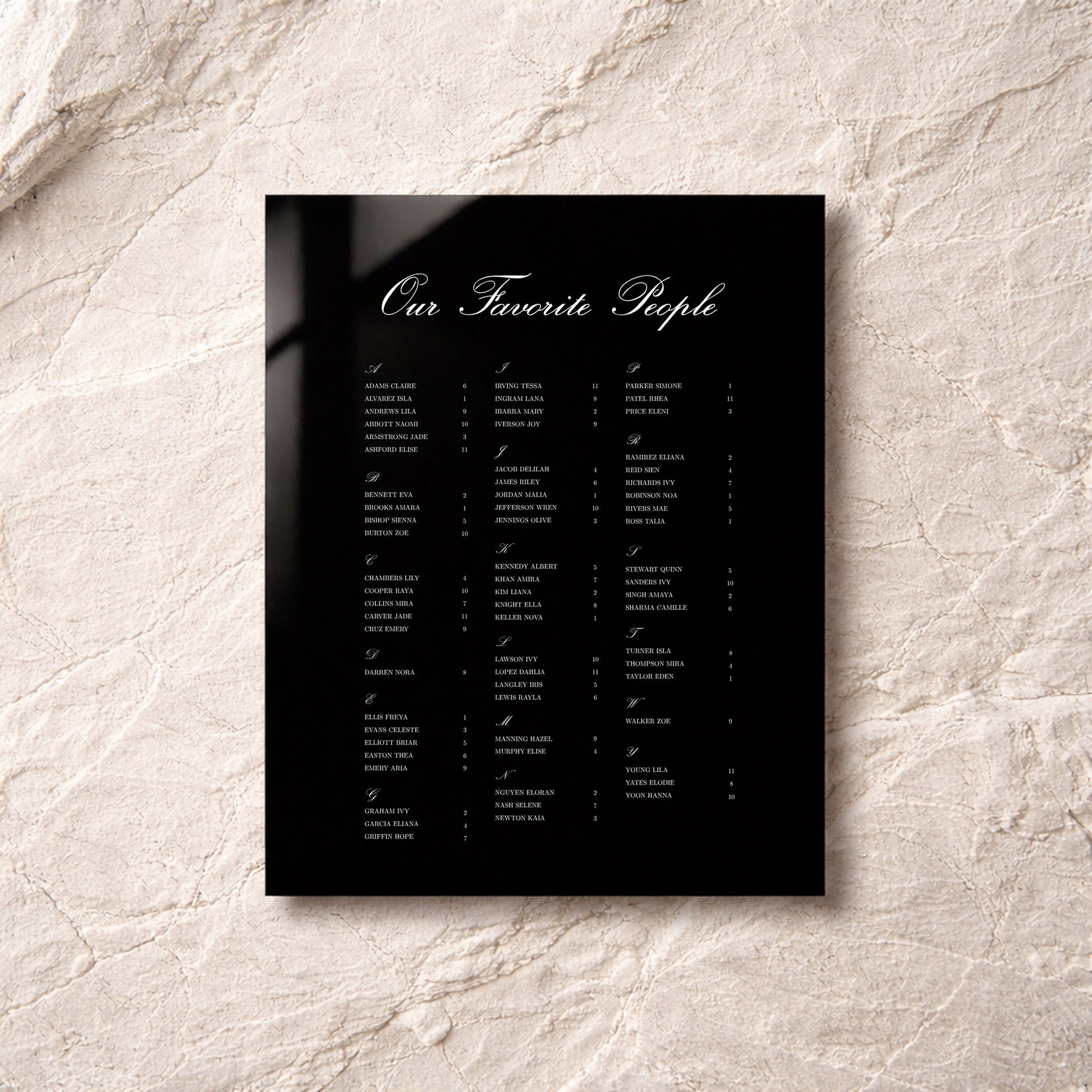Reina Collection Acrylic Wedding Seating Chart Sign
