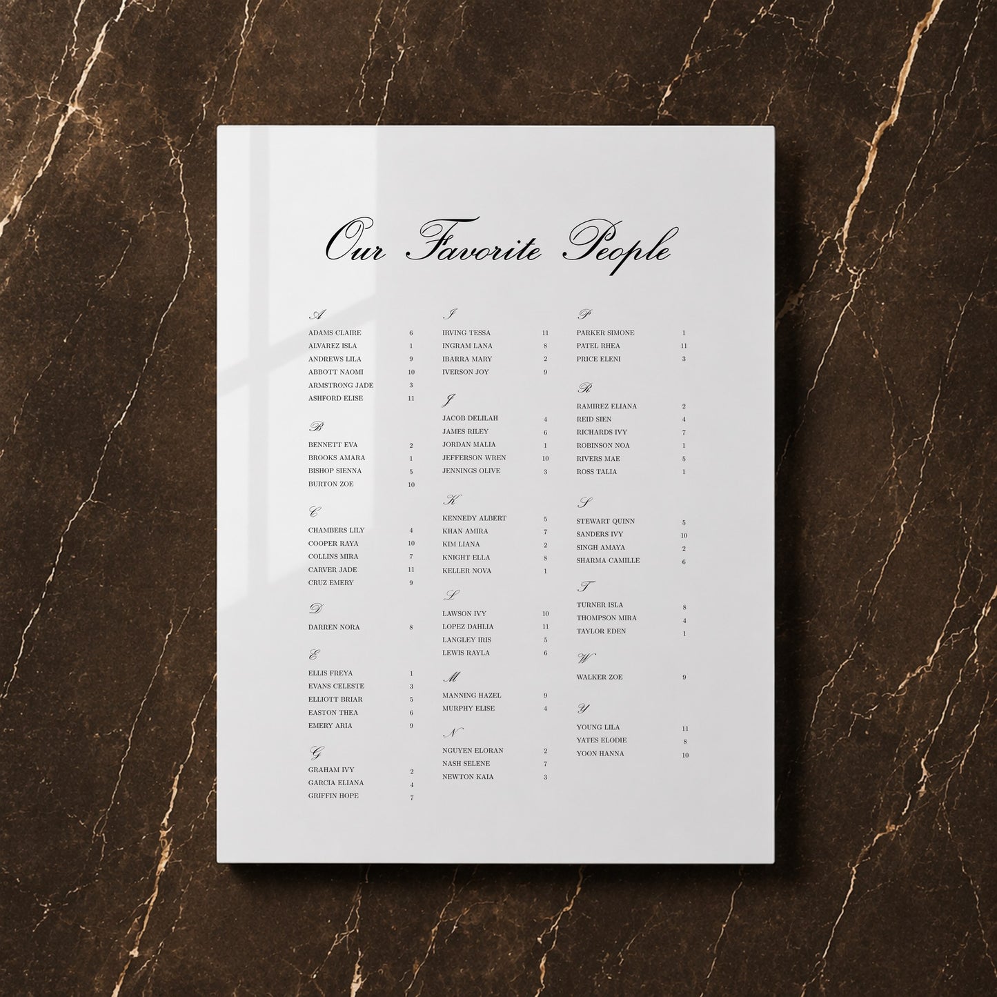 Reina Collection Acrylic Wedding Seating Chart Sign