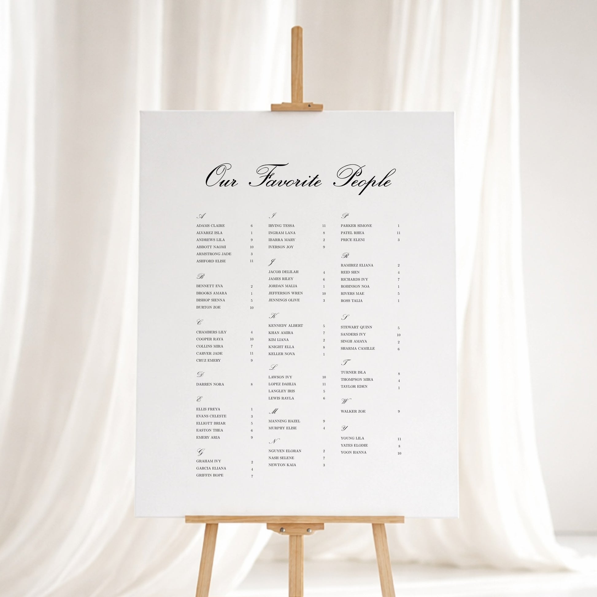 Reina Collection Gatorboard Wedding Seating Chart Sign
