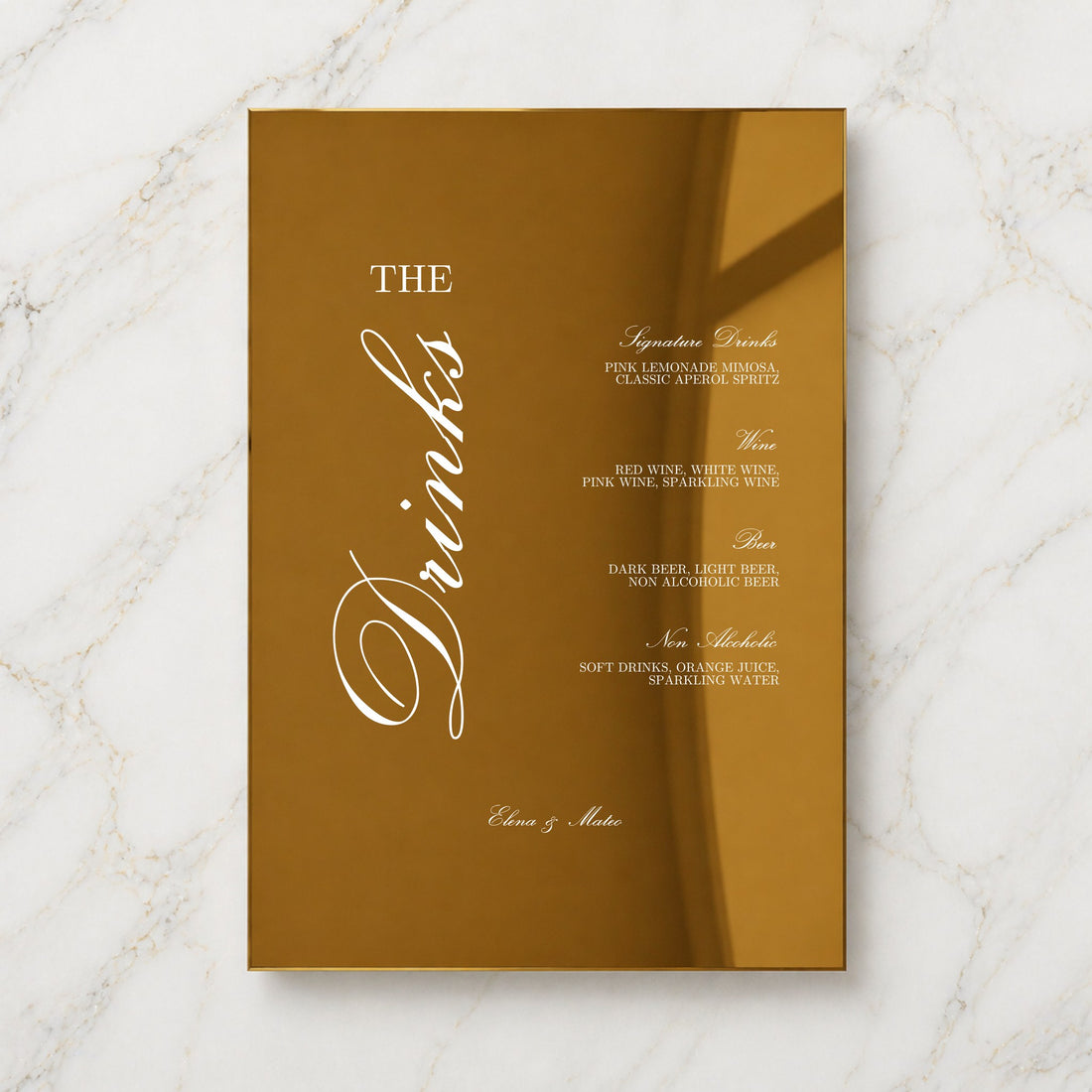 Reina Collection Gold Mirror Wedding Bar & Drinks Sign