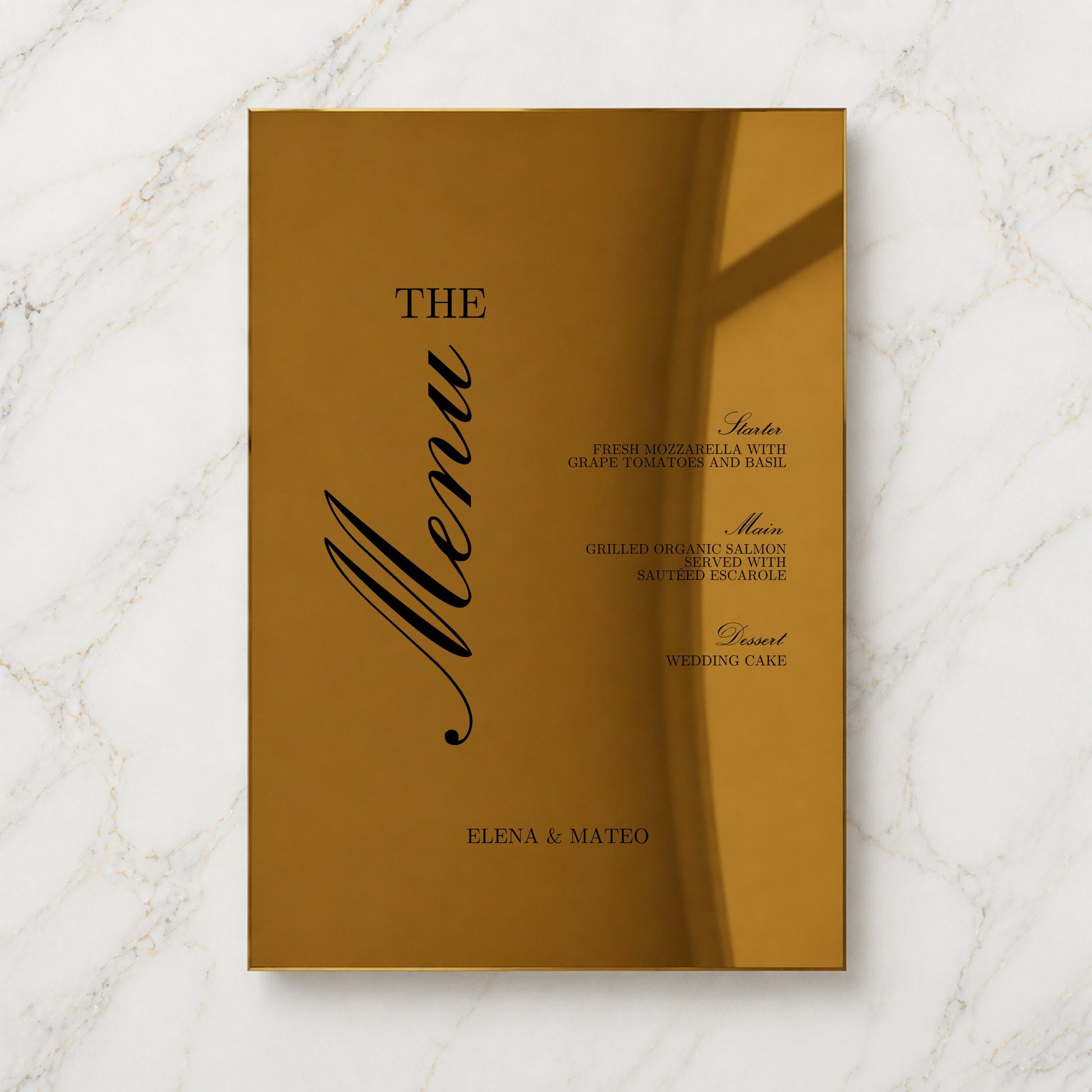 Reina Collection Gold Mirror Wedding Menu Sign