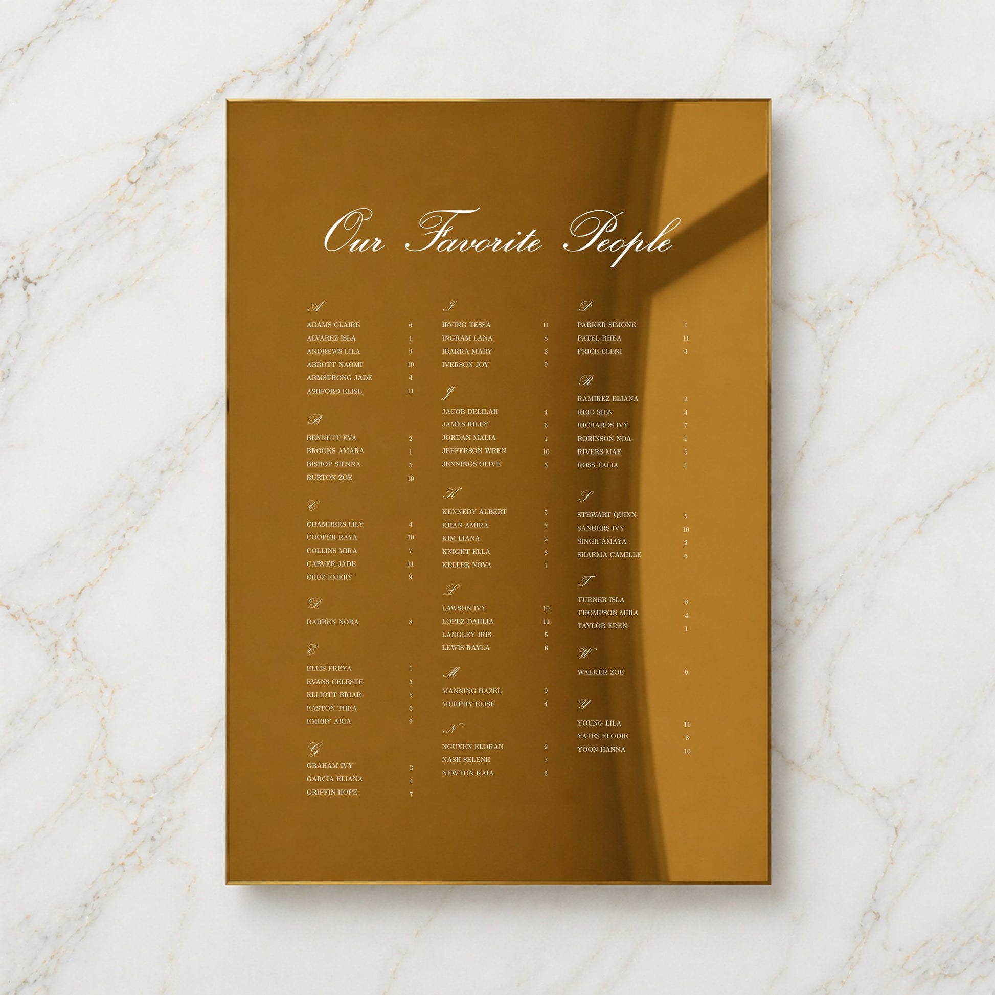 Reina Collection Gold Mirror Wedding Seating Chart Sign