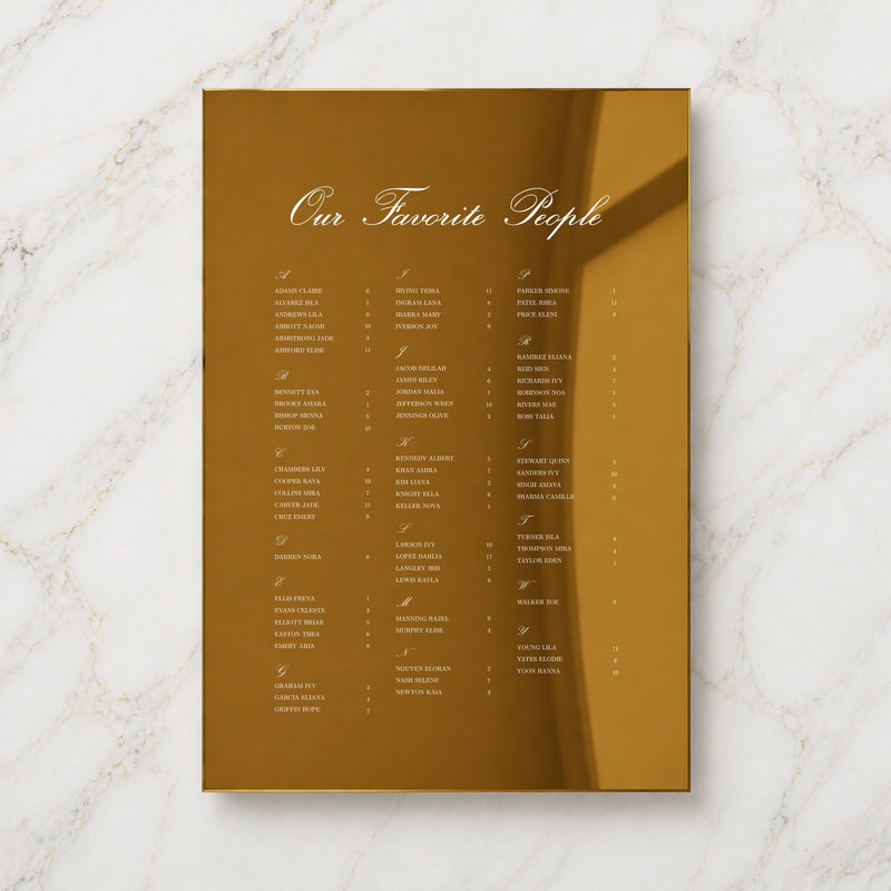 Reina Collection Gold Mirror Wedding Seating Chart Sign