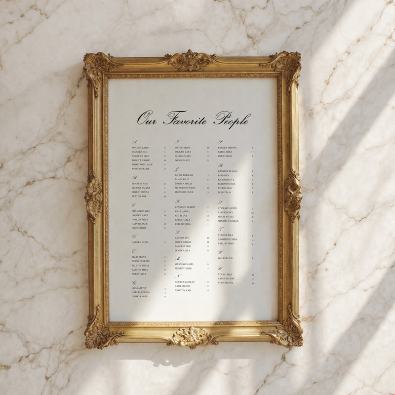 Reina Collection Poster Wedding Seating Chart Sign